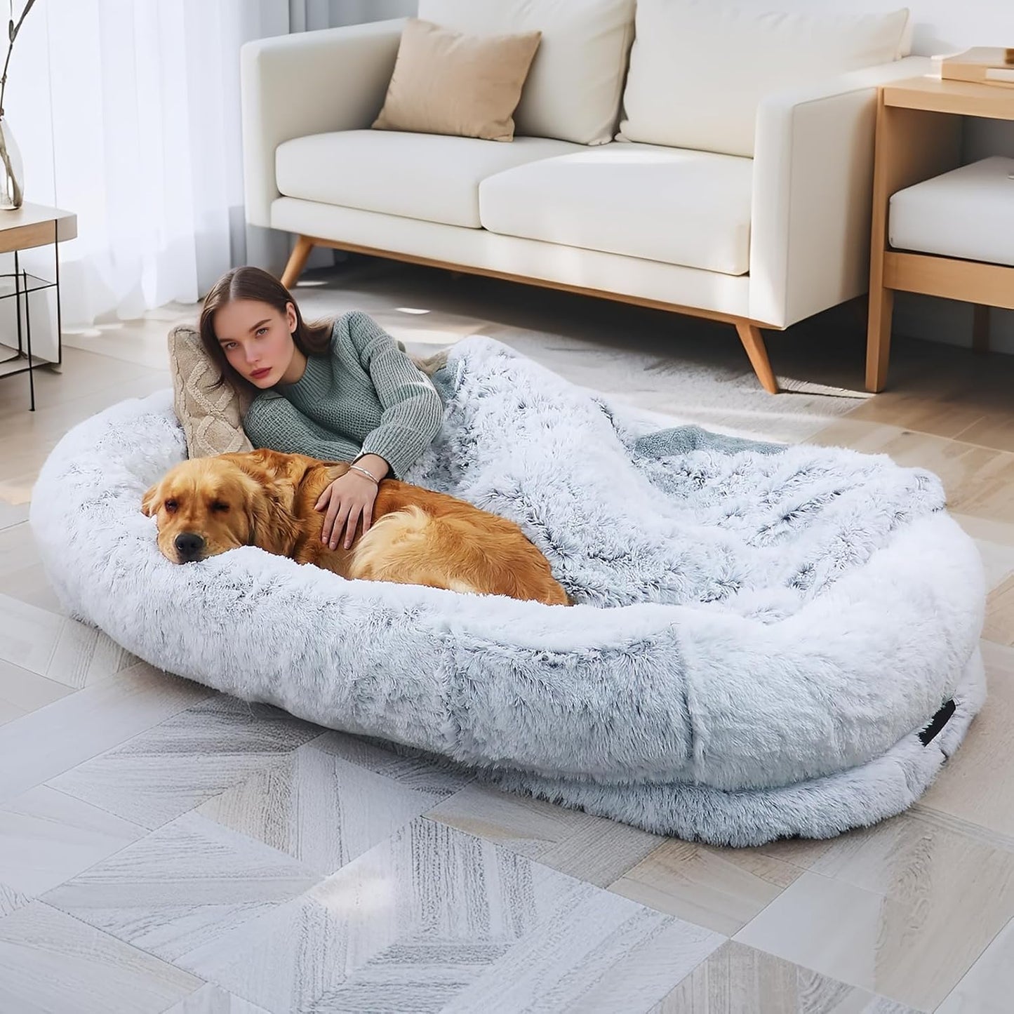 Human Dog Bed with Memory Foam for Adults and Pets - Grey