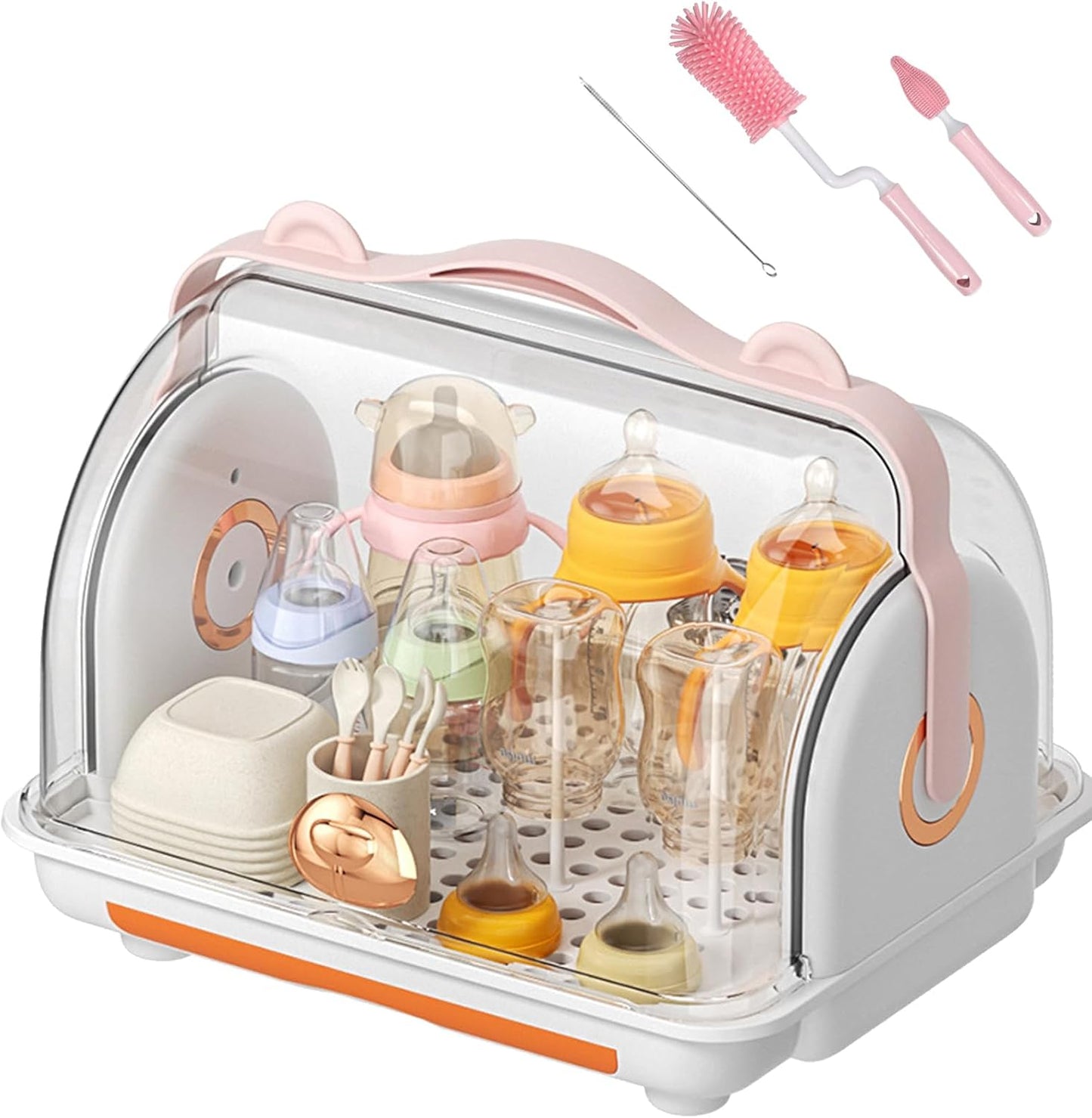 Baby Bottle Drying Rack Storage with 3 Brush for Easy Use
