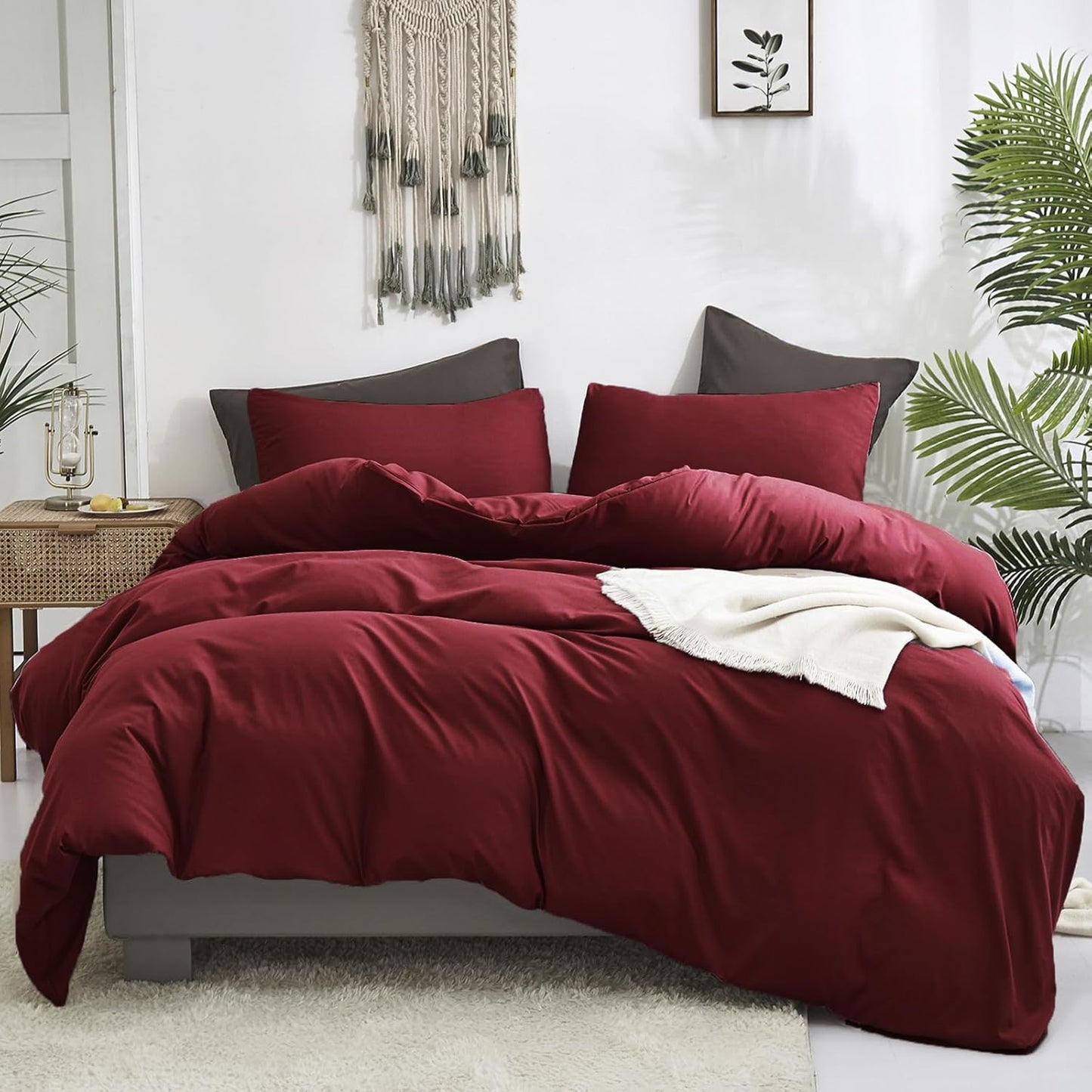 Luxlovery Dark Red Comforter Set for California King Beds
