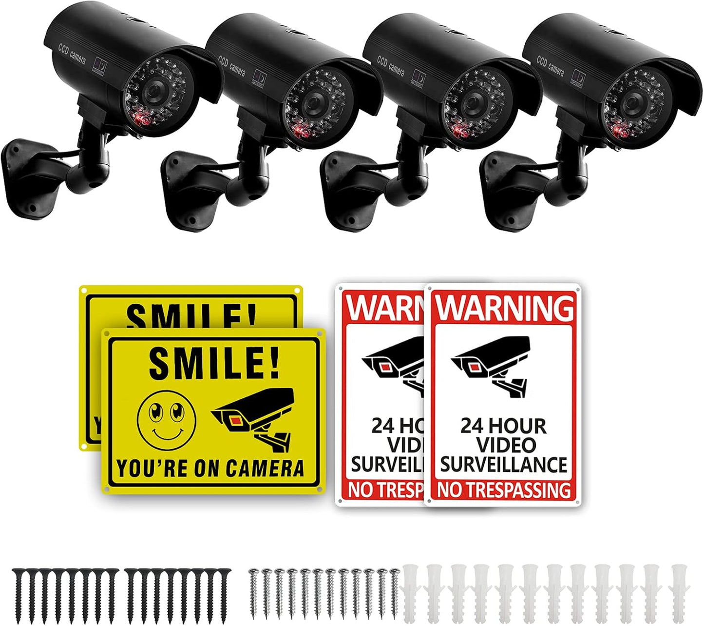 4 Packs Fake Security Camera Set with No Trespassing Signs
