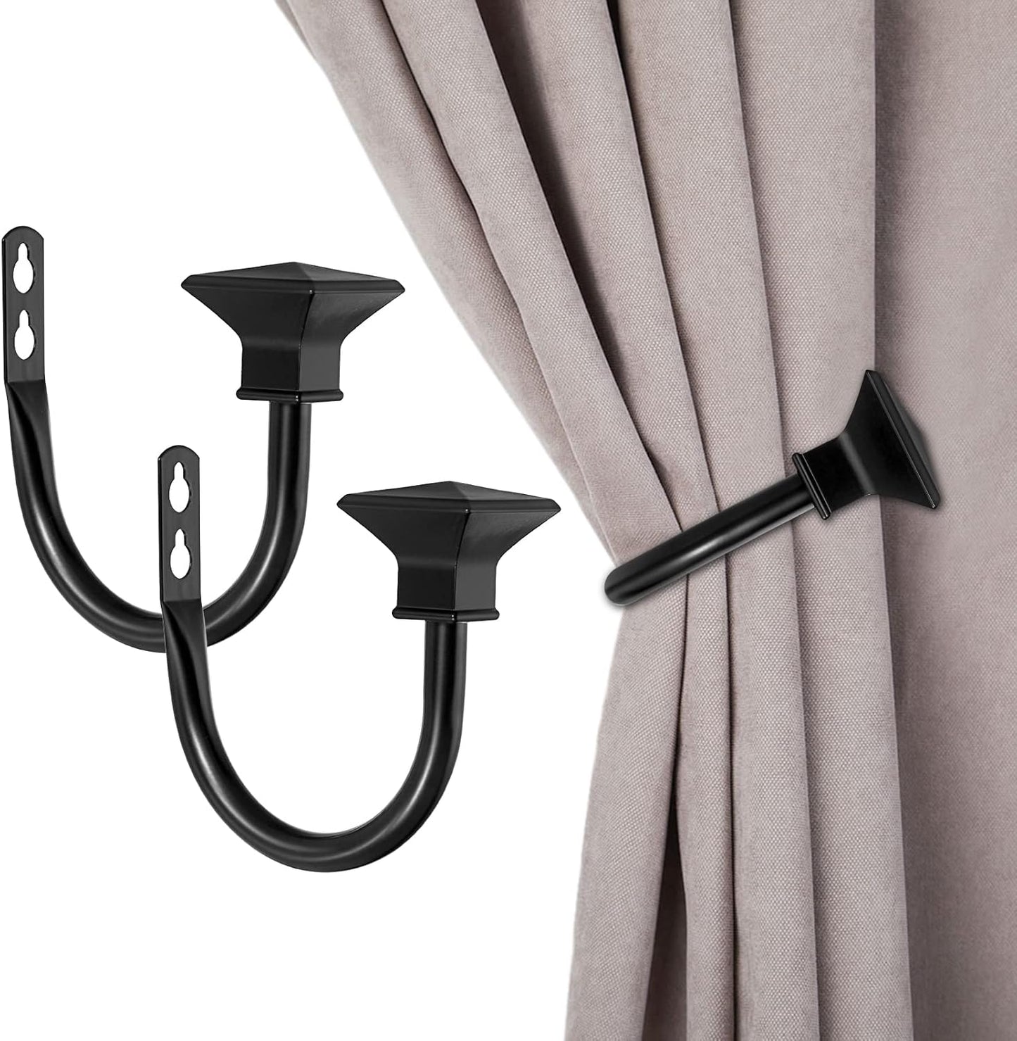 Black Aluminum Curtain Holdbacks Set - Easy Wall Mount
