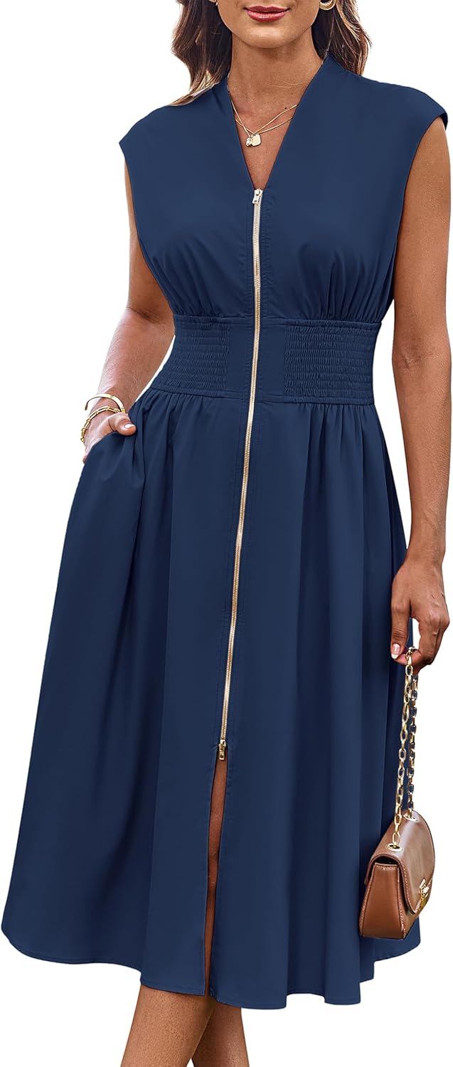 GRACE KARIN Womens Summer Casual Dress with Pockets and Zipper