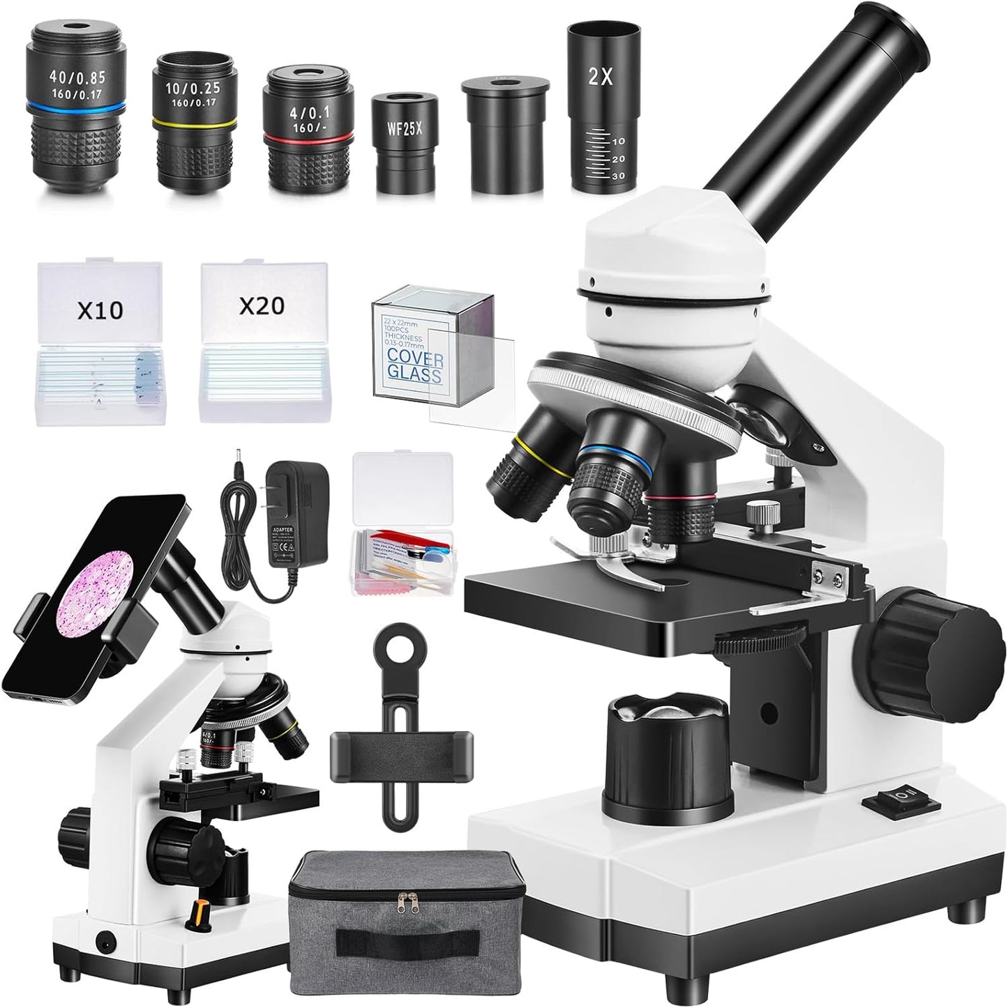 40X-2000X Monocular Microscope Kit for Home School Lab Fun