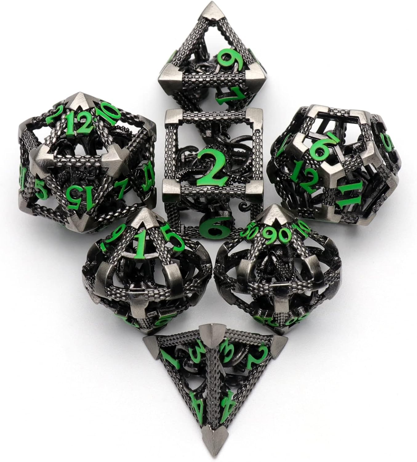Hollow Cthulhu Metal Polyhedral Dice Set for Tabletop RPG Games