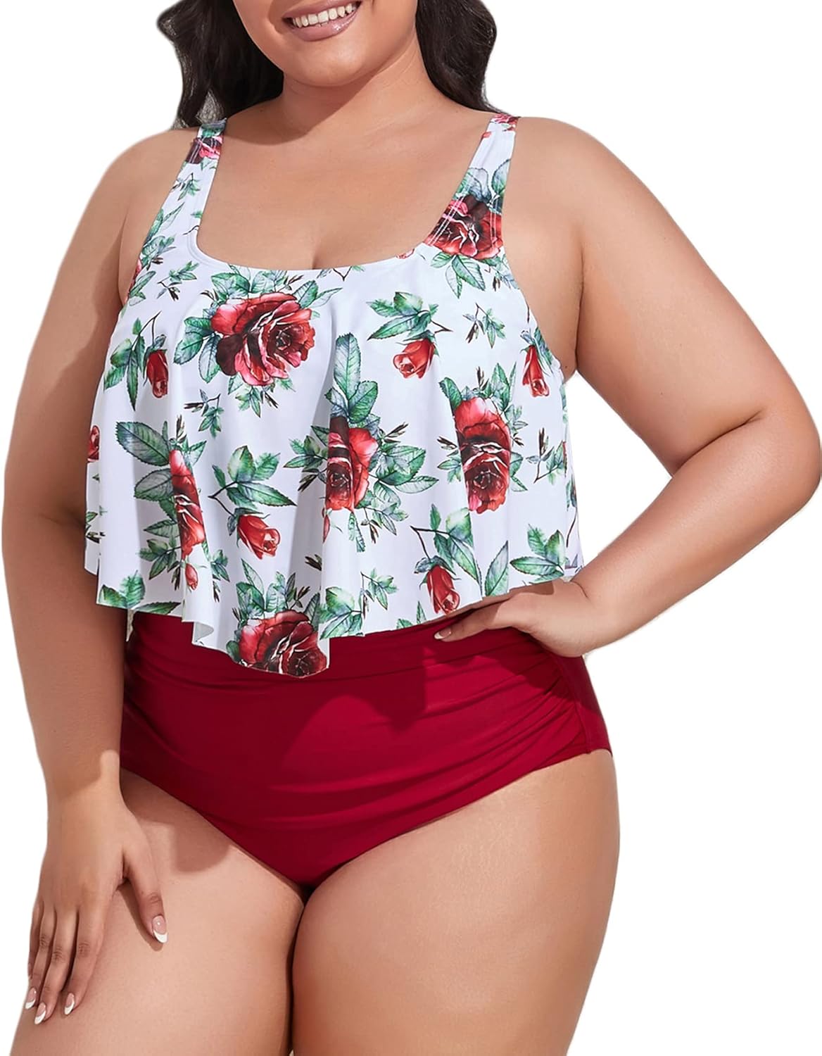 Mooncore Womens Plus Size High Waisted Tankini Swimsuit Set