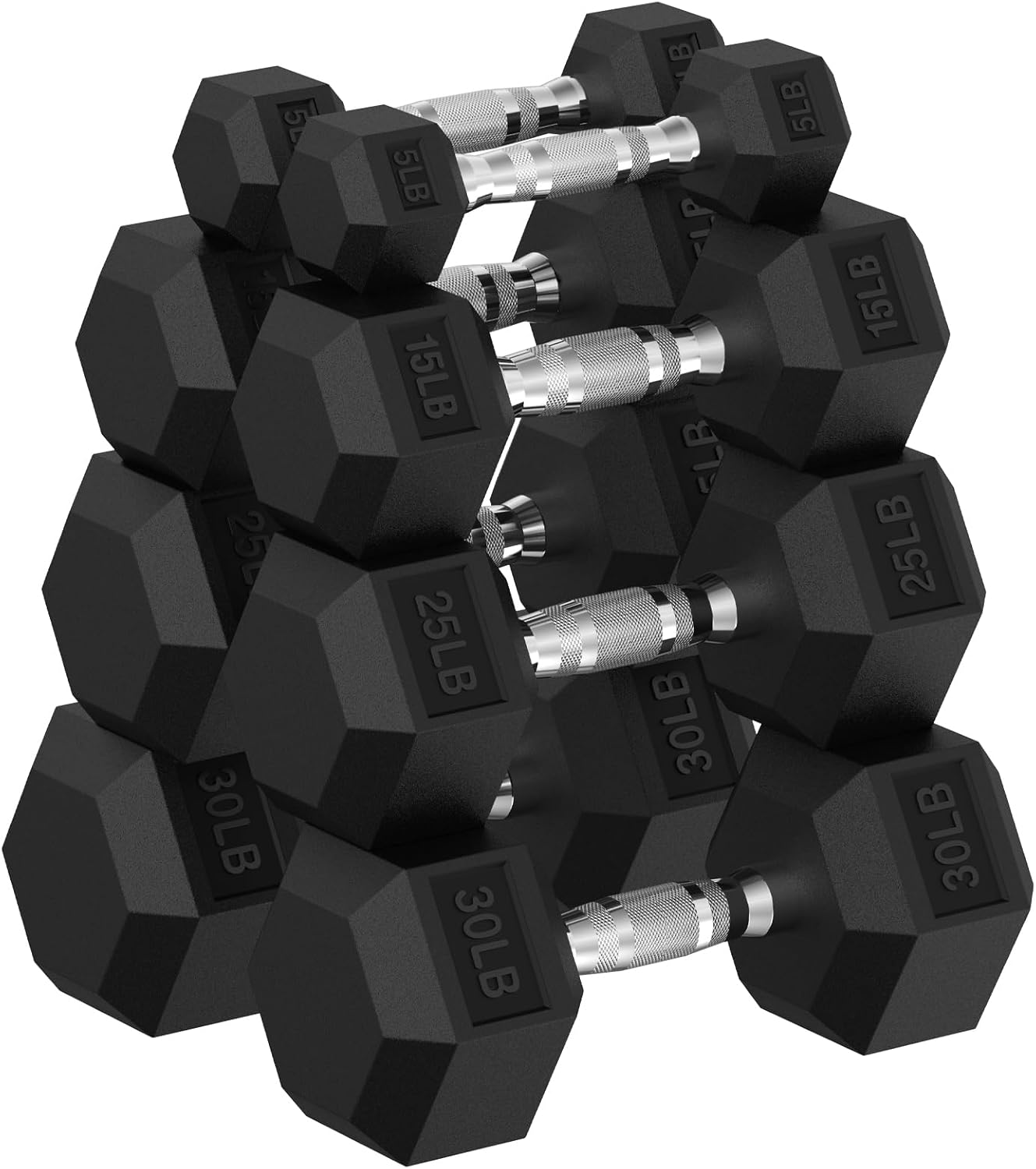 Hex Dumbbell Set for Strength Training - Durable Rubber Weights
