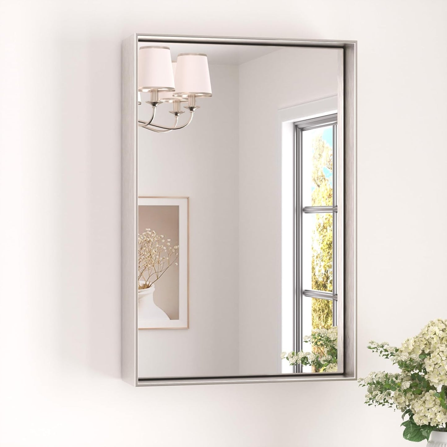 Brushed Nickel Bathroom Mirror - Modern Rectangular Design