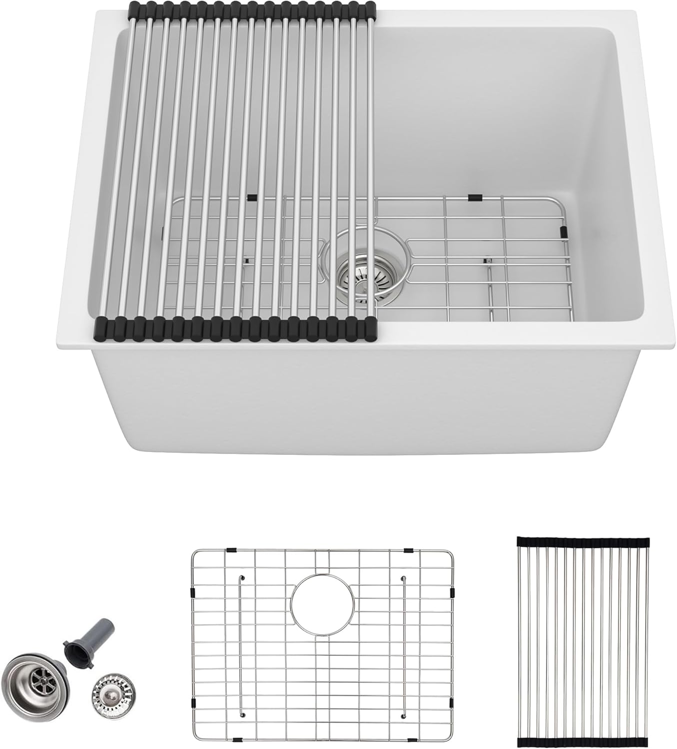 24 Undermount Laundry Sink - Classic White Granite Composite