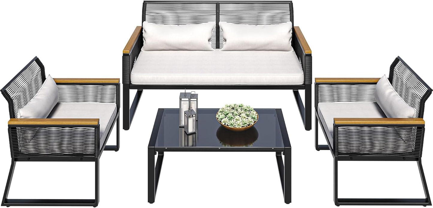 YITAHOME 4-Piece Outdoor Wicker Patio Conversation Set