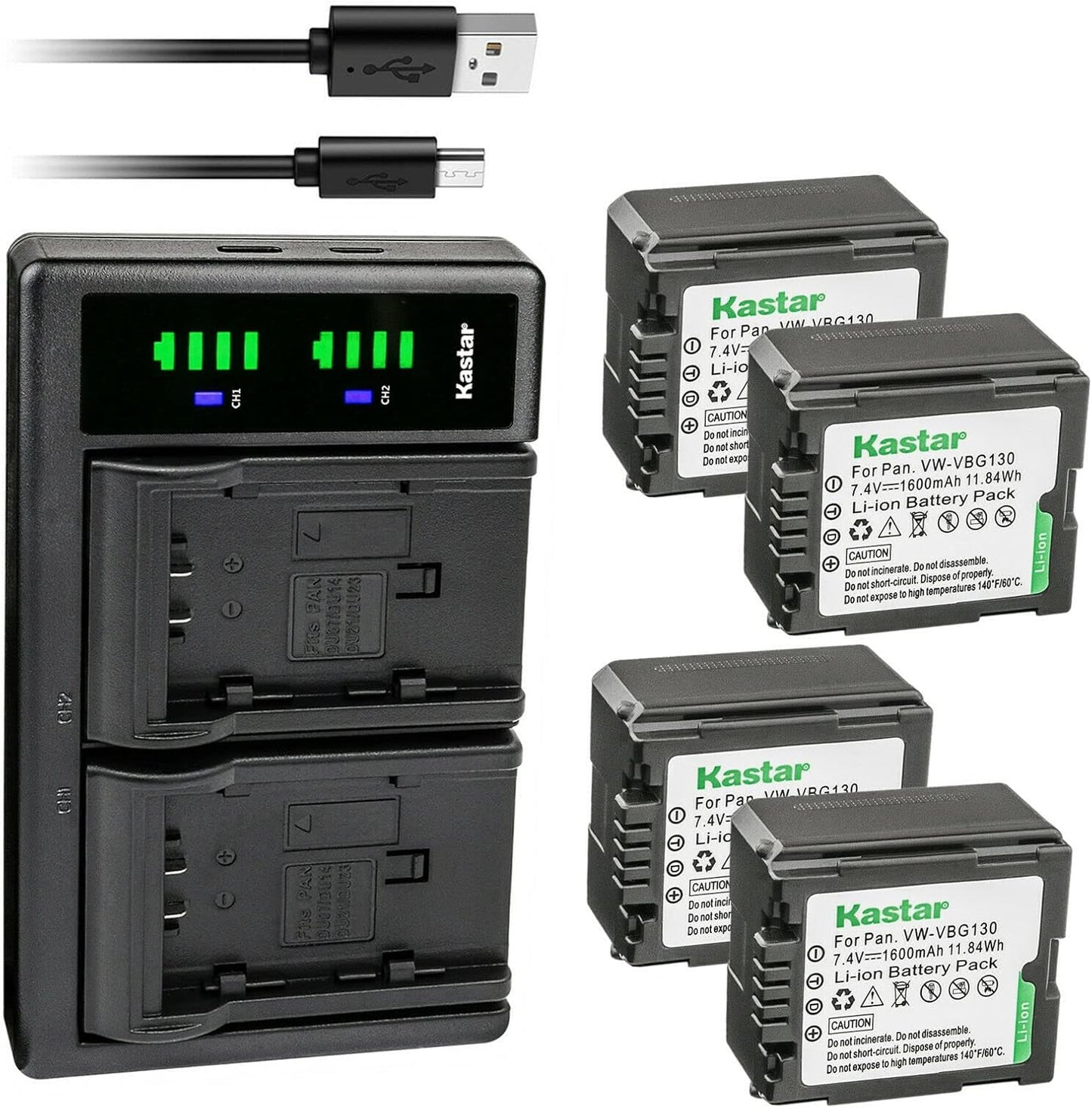 Kastar 4-Pack VW-VBG130 Battery Replacement for Panasonic Cameras