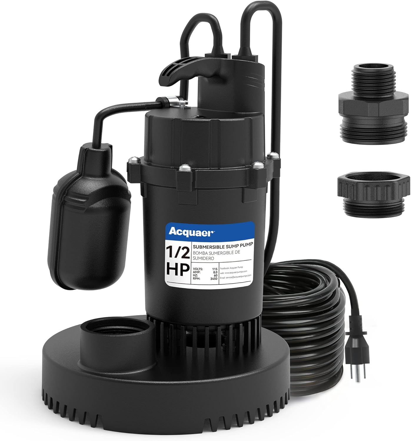 Acquaer 1/2 HP Sump Pump for Efficient Water Removal Tasks