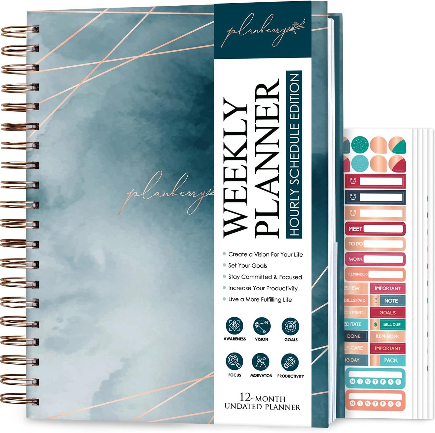 PLANBERRY Large Hourly Schedule Planner for Productivity Goals