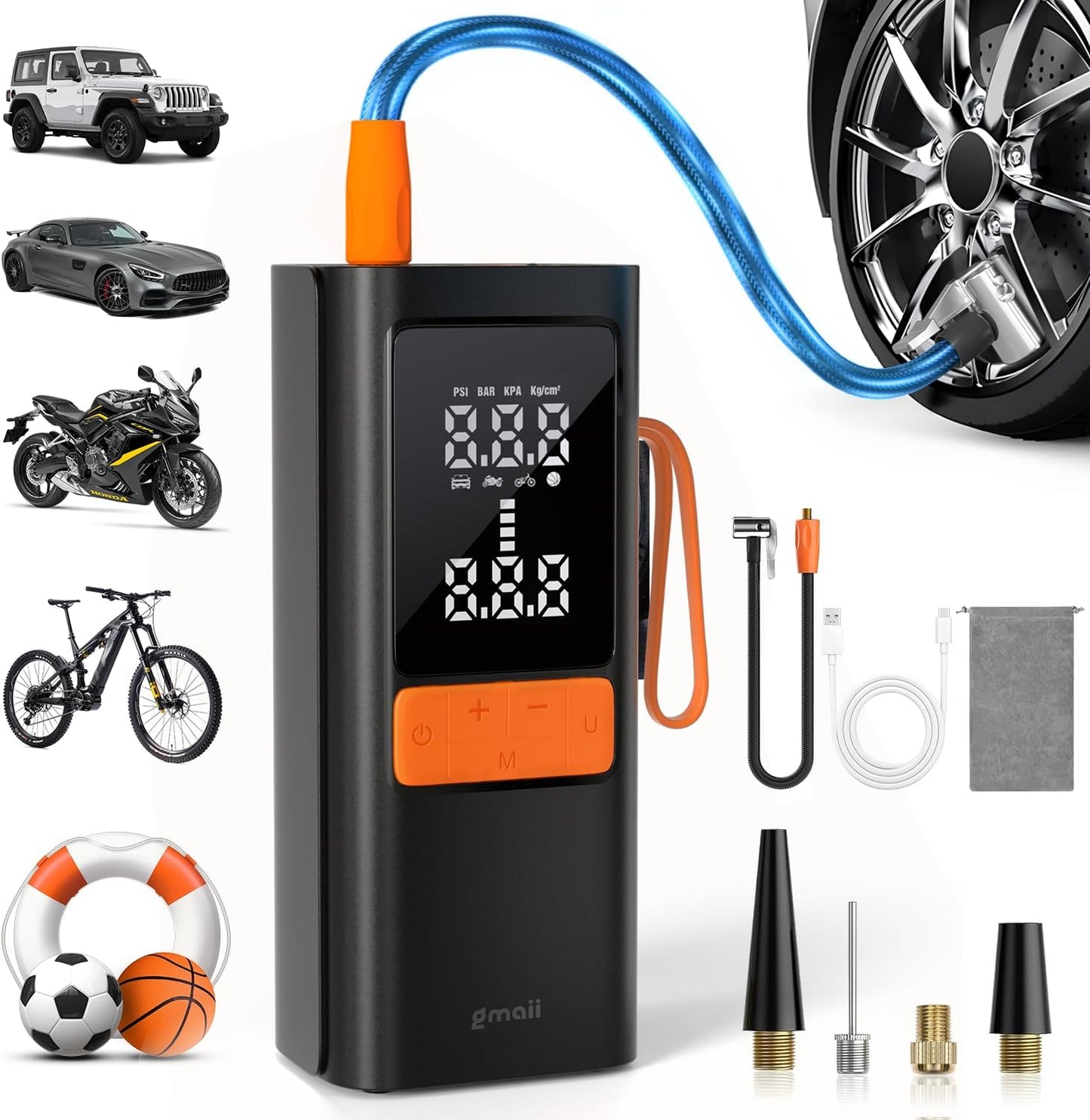150PSI Portable Tire Inflator - Fast Inflation & LED Light