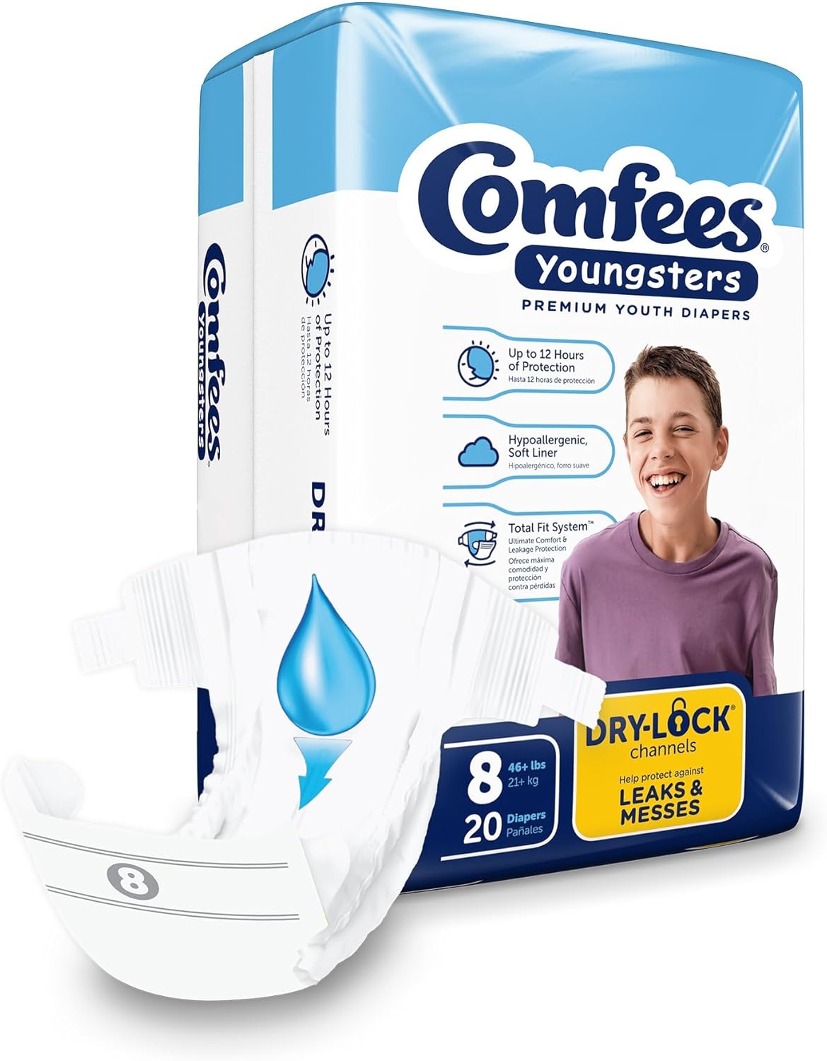 Comfees Youth Incontinence Briefs - 8 Heavy Absorbency for Active Kids