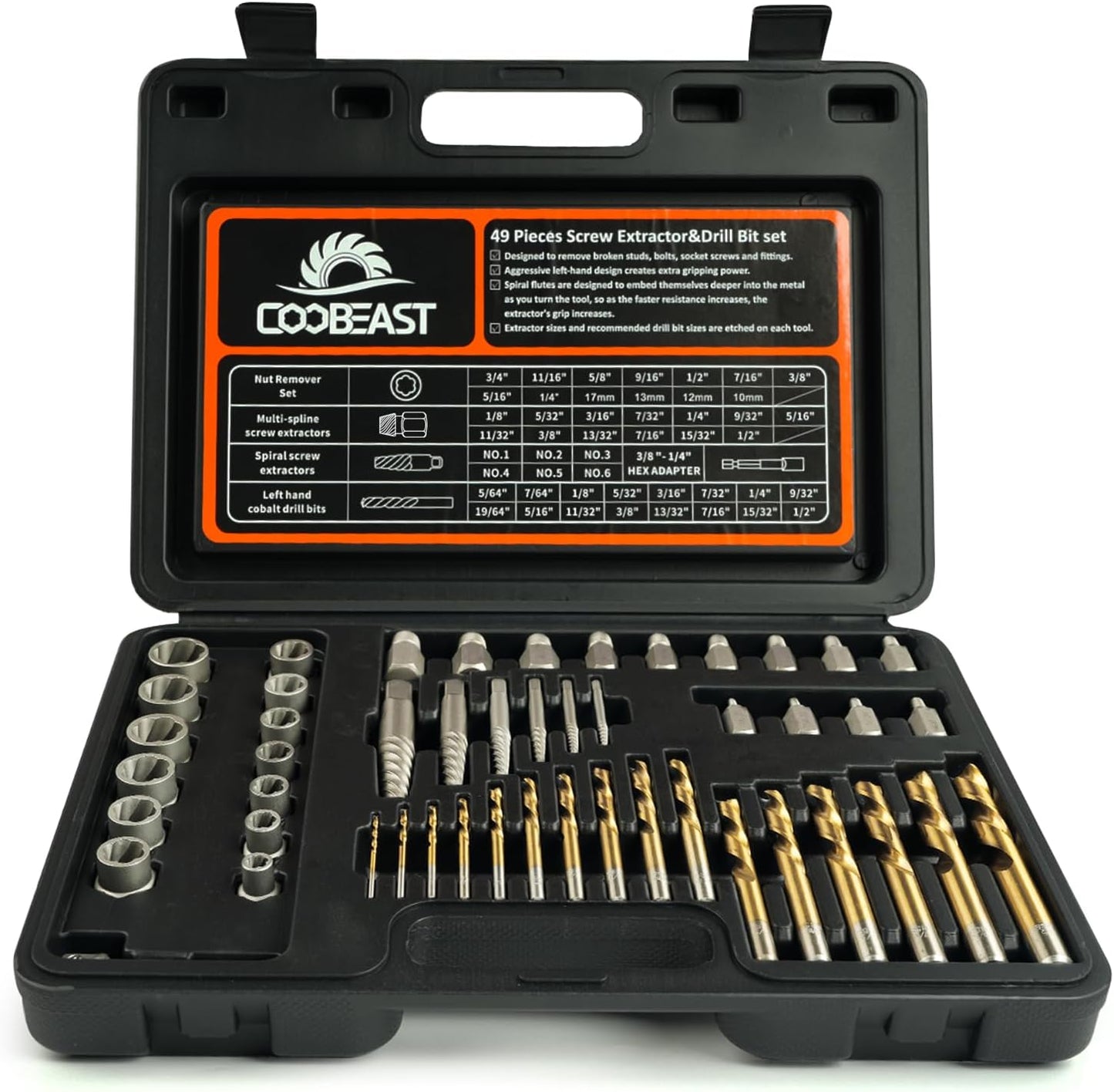 49Pcs Bolt Extractor Kit with Left Hand Drill Bit for Repairs