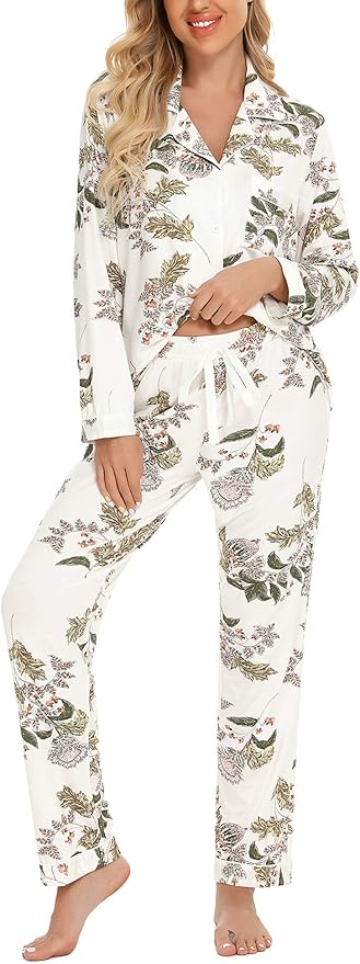 Senert Pajamas Women Button Up Pajama Set for Comfort and Style