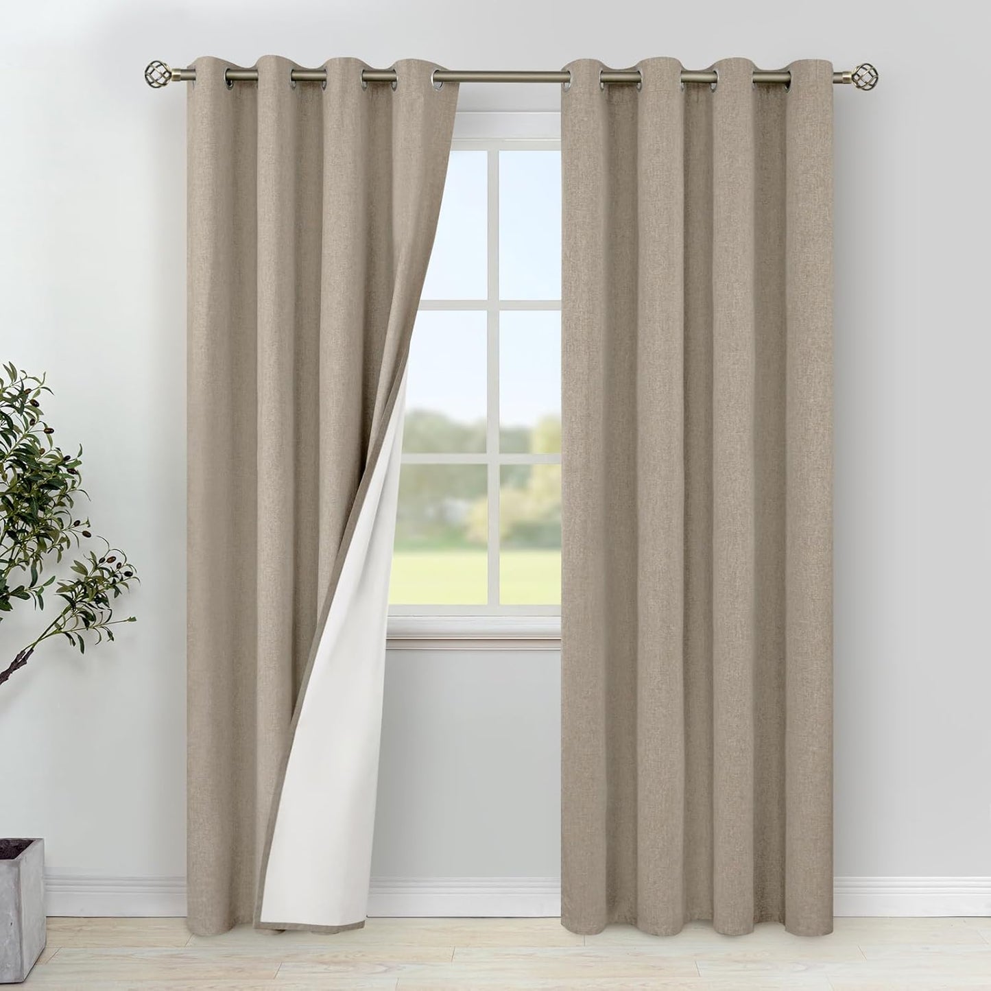 YoungsTex Taupe Linen Blackout Curtains for Bedroom and Living Room