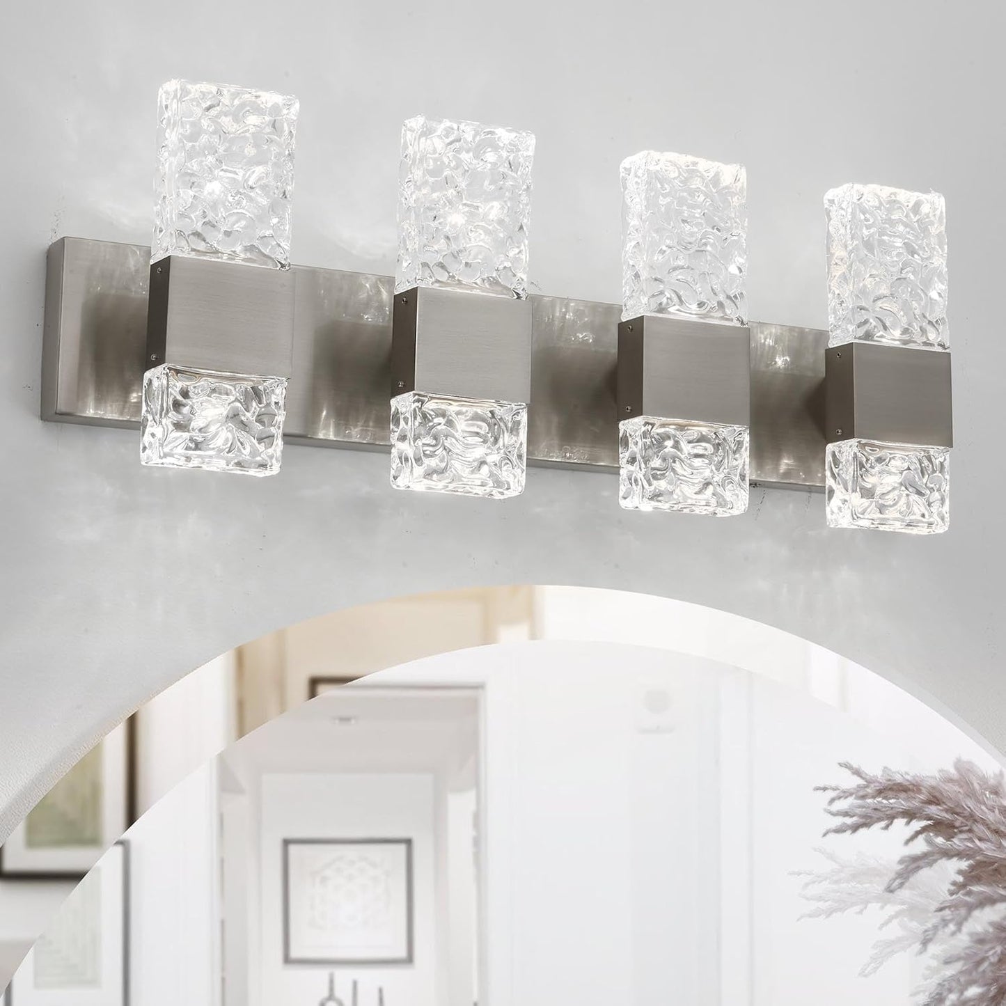 Modern Bathroom Light Fixtures with Dimmable Brushed Nickel Design