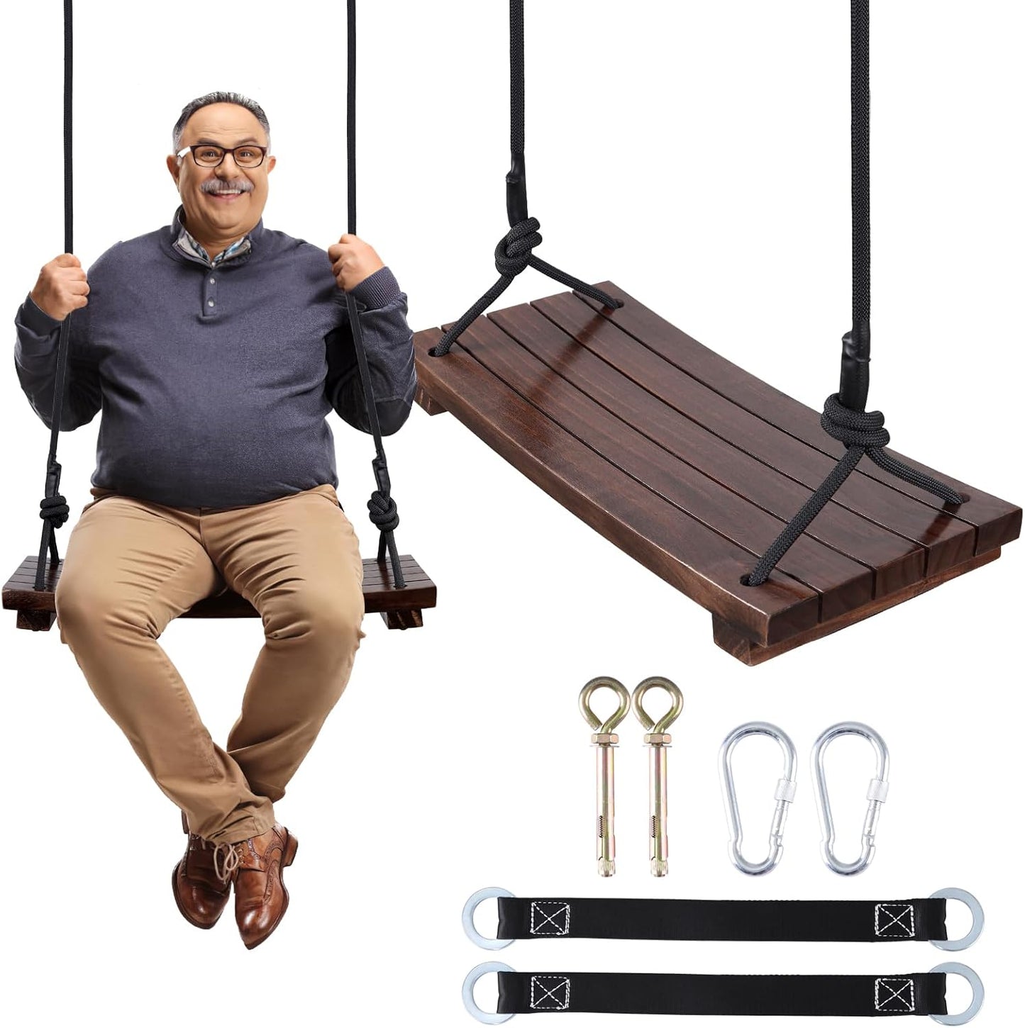 PELLOR Wood Swing Seat for Indoor Outdoor Fun and Relaxation