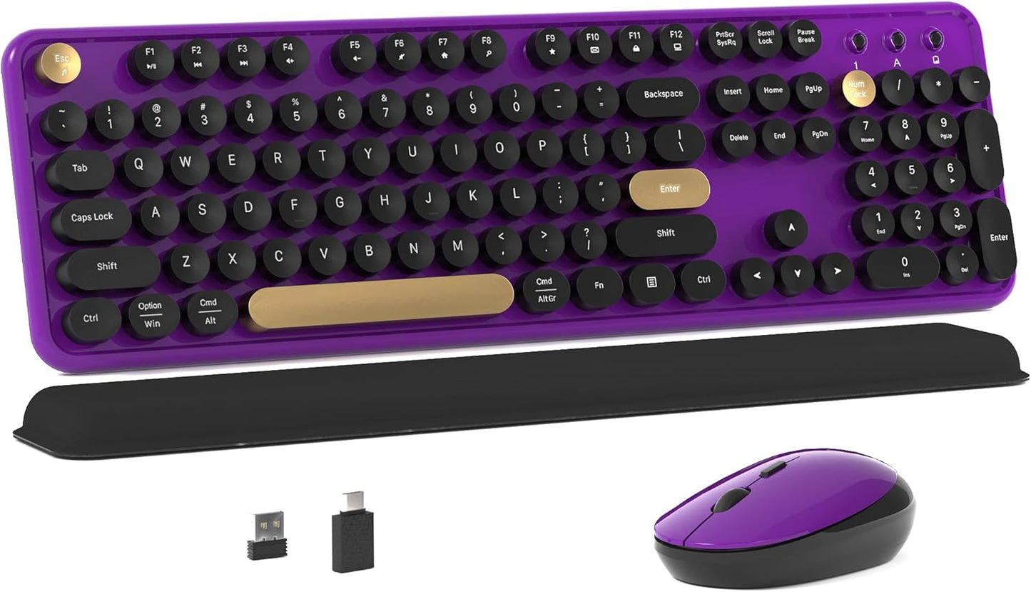 Retro Design Wireless Keyboard & Mouse Combo - Ergonomic & Colorful!