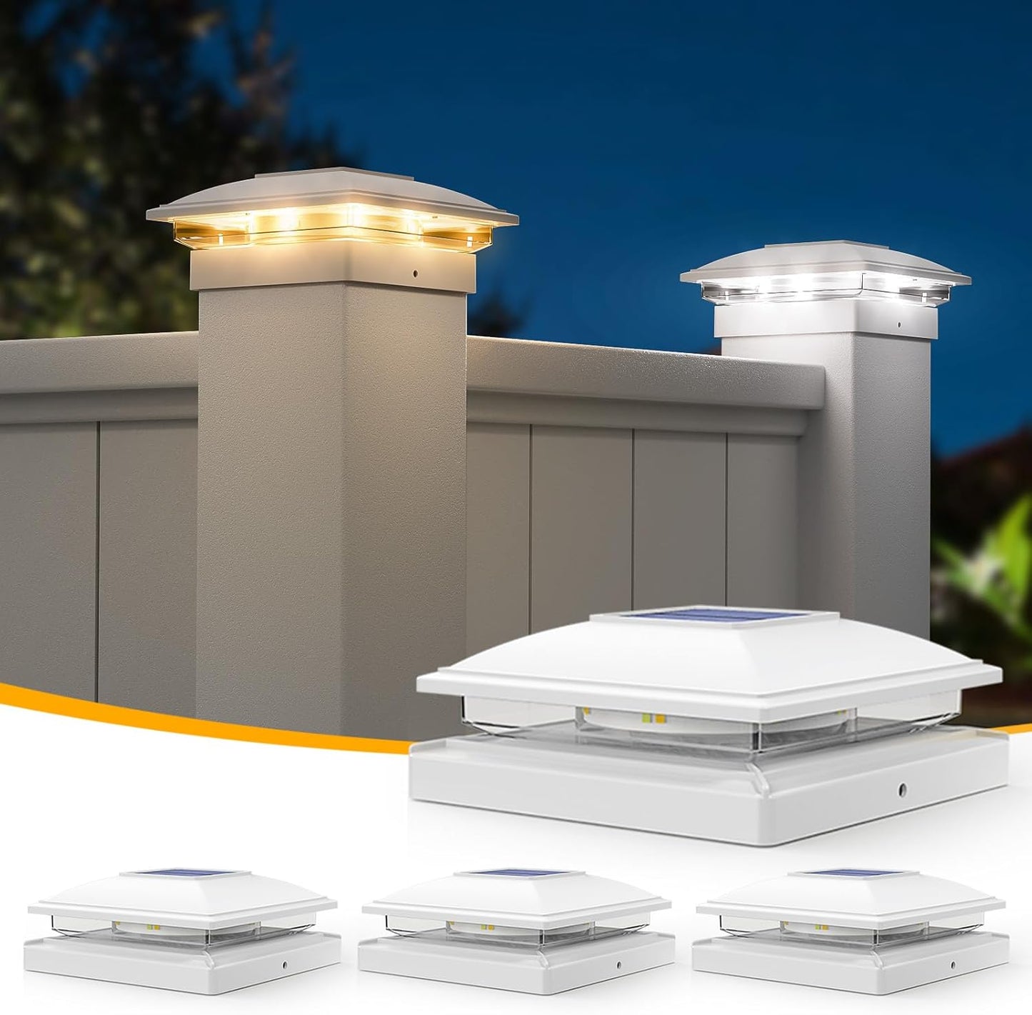 APONUO Solar Post Lights - 4 Pack Bright 5x5 Vinyl Fence Caps