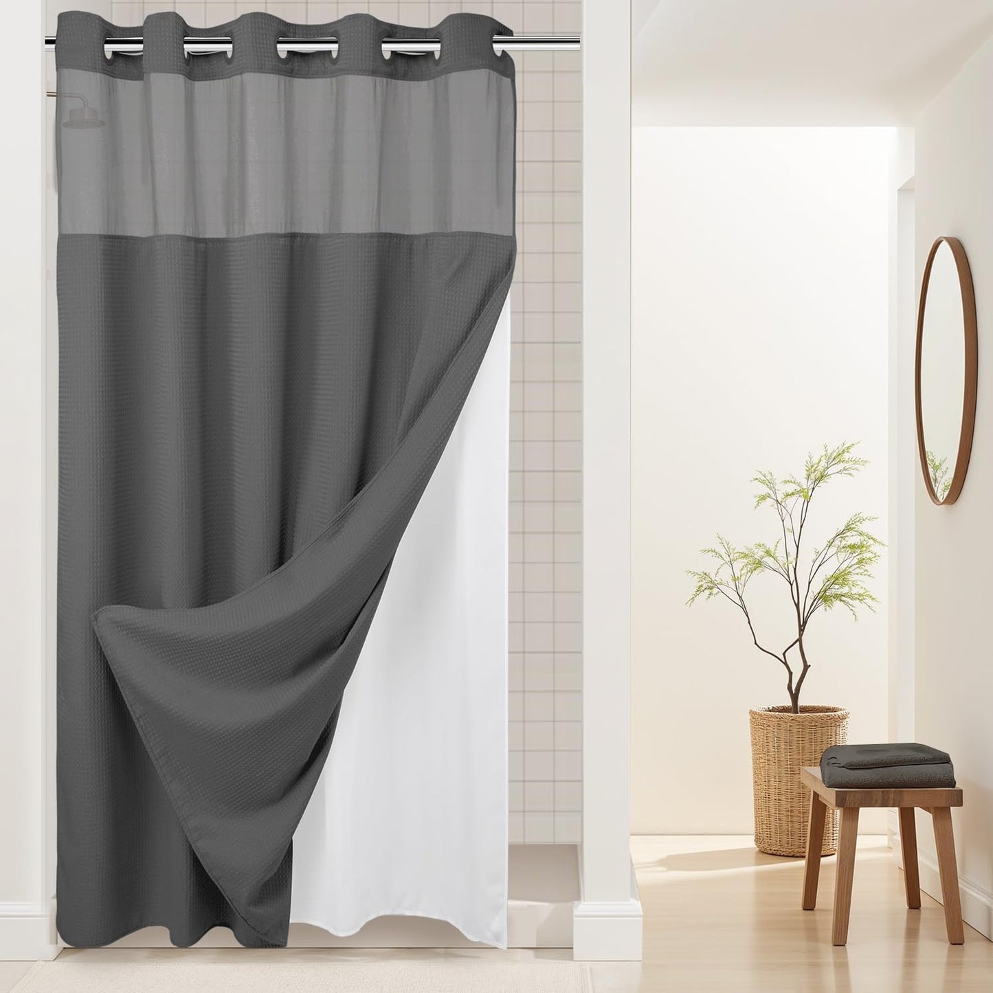 River Dream Heavyweight Dotted Waffle Weave Shower Curtain