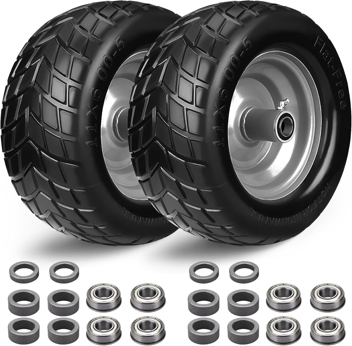 11x6.00-5 Flat Free Tires for Zero Turn Mowers - 2 Pack