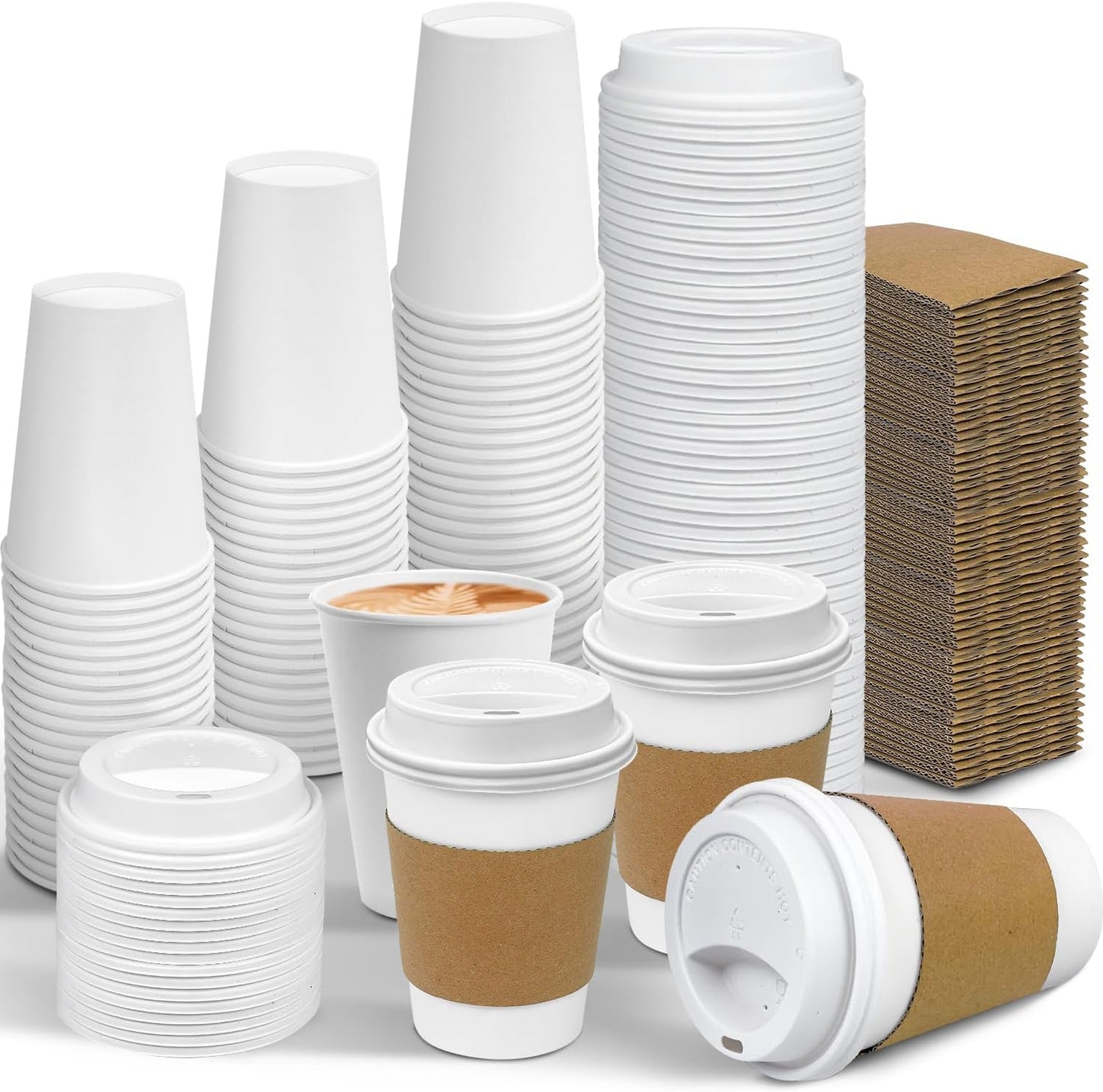 Ginkgo 100 Pack 12 oz Leak-Proof Disposable Coffee Cups: Hot on-the-go Bliss!
