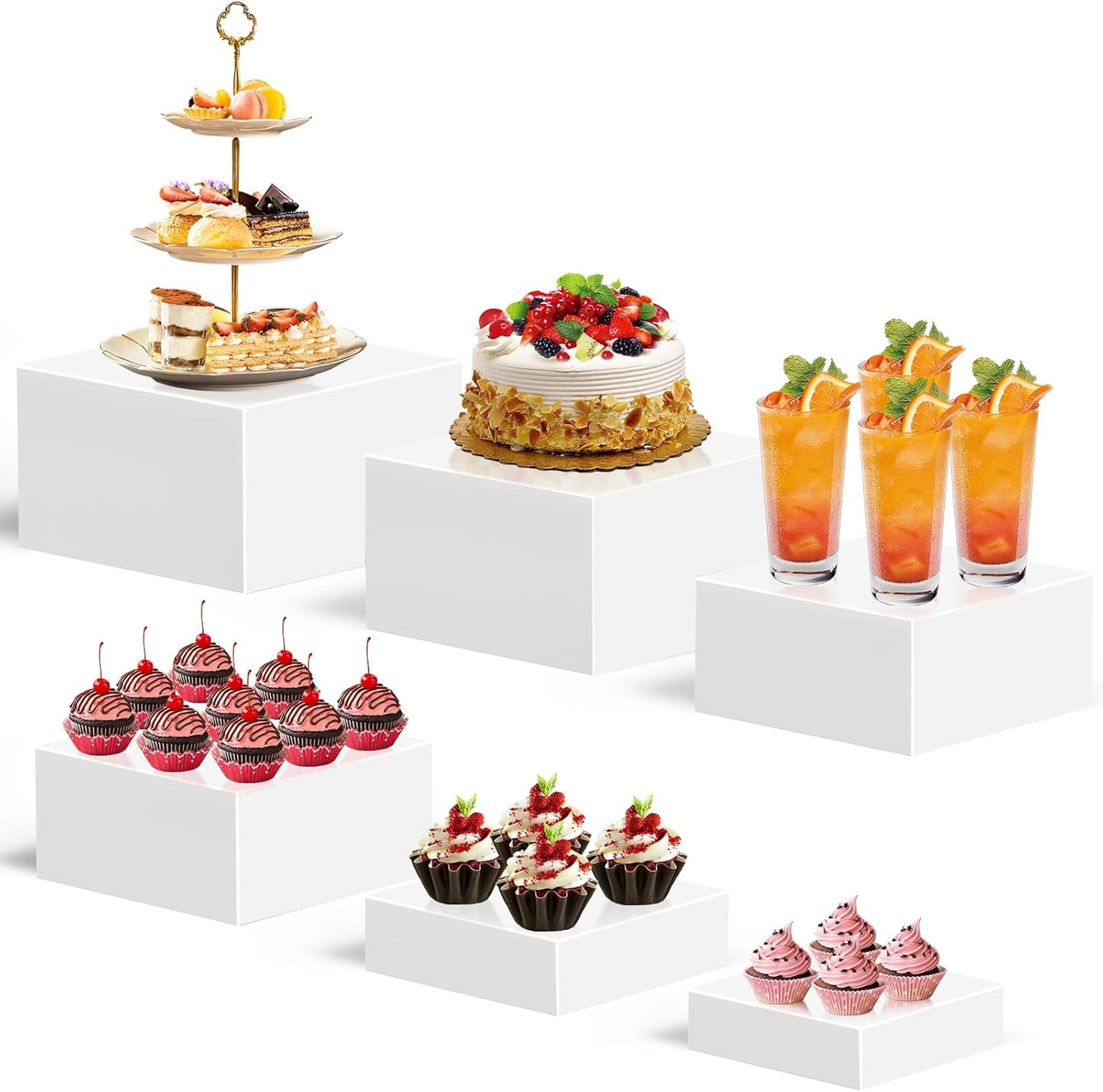6PCS Buffet Risers for Elegant Food Display and Presentation
