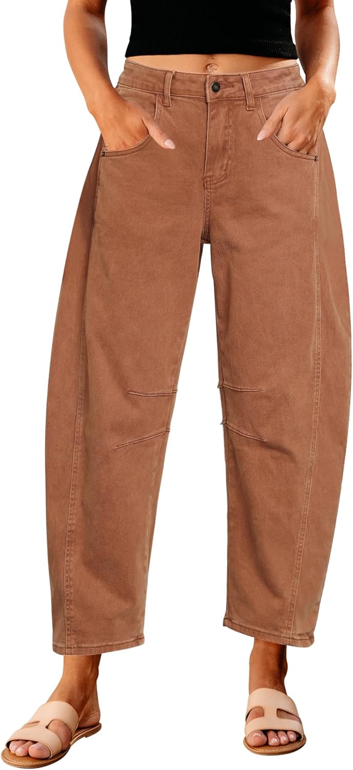 Trendy High Waisted Wide Leg Baggy Cropped Barrel Jeans for Women