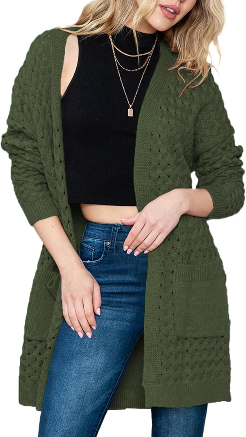 Dokotoo Women's Open Front Long Sleeve Chunky Knit Cardigan