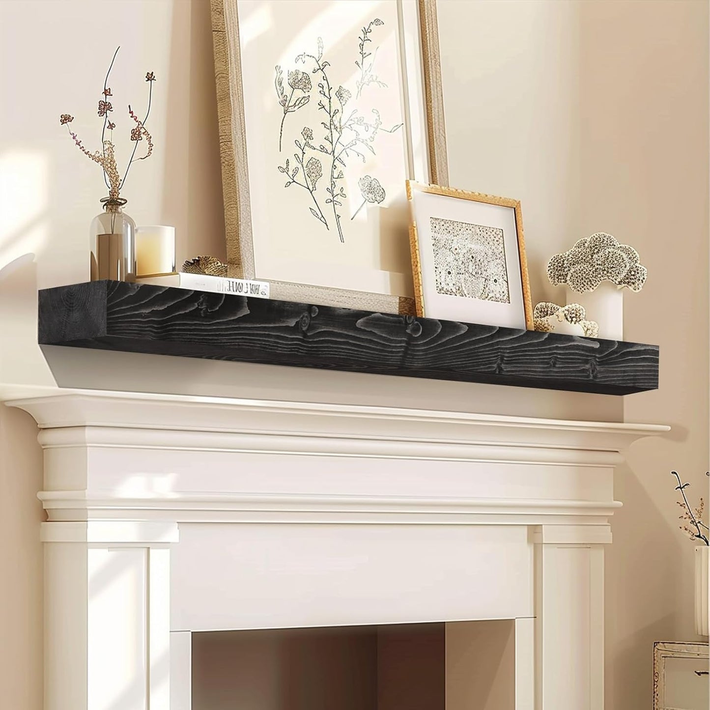 54 Fireplace Mantel - Handmade Rustic Solid Wood Floating Shelf