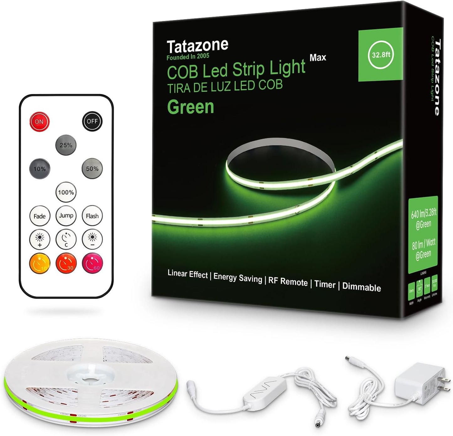 32.8ft Green COB Led Strip Lights for Indoor Dimming and More