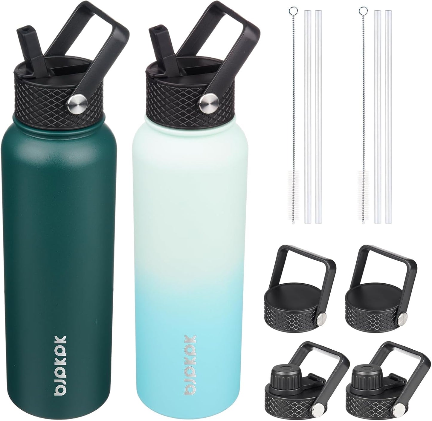BJPKPK 2 Pack Insulated Water Bottles with Straw Lids for Travel