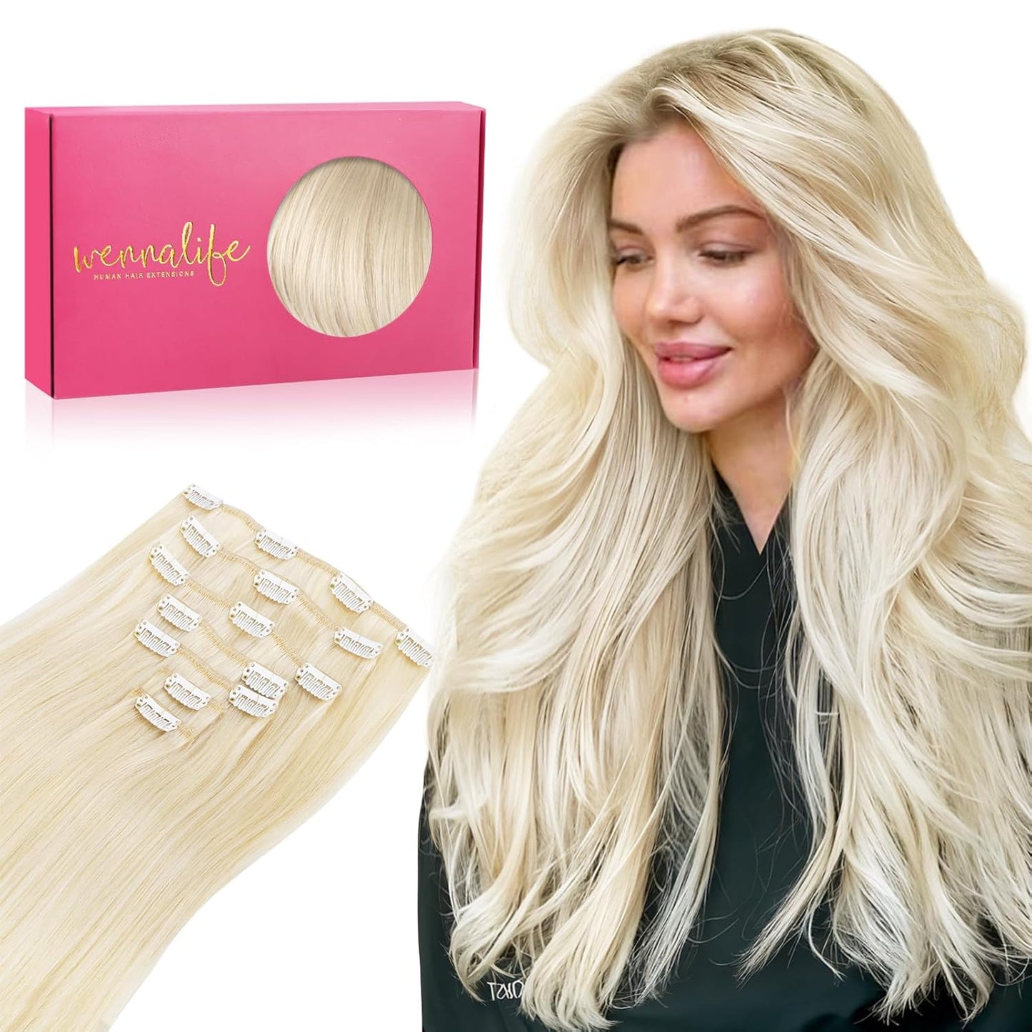 WENNALIFE Clip in Hair Extensions Real Human Hair 16 Inch
