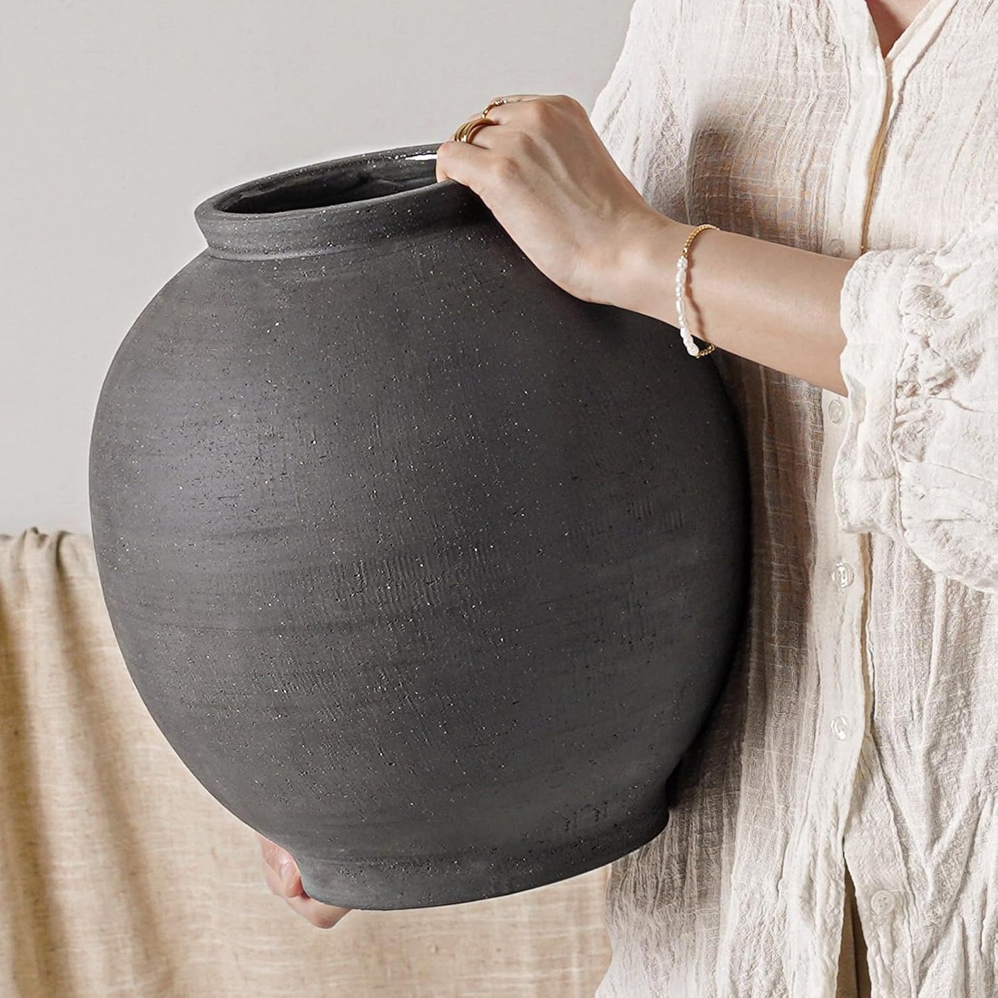 Large Black Ceramic Vase for Rustic Minimalist Home Decor