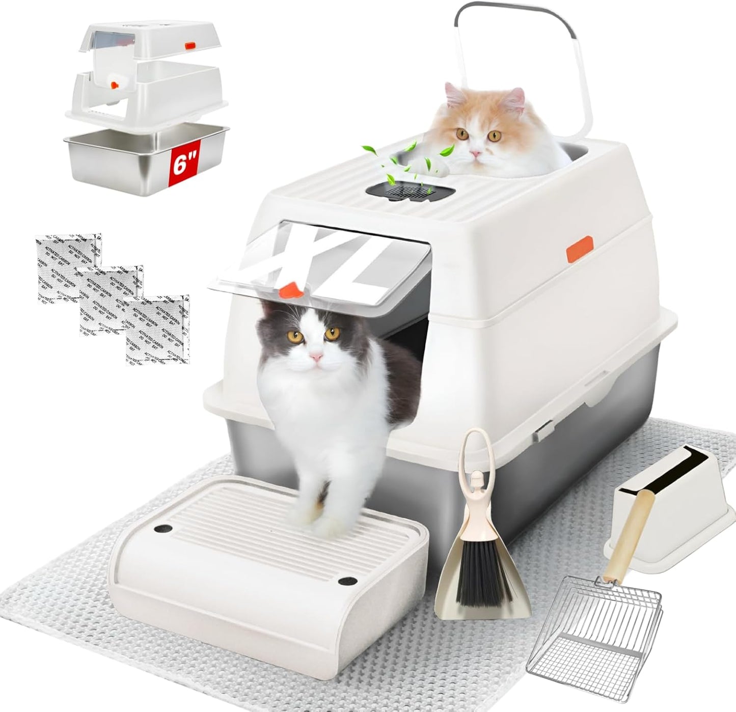 XL Stainless Steel Litter Box with Lid for Large Cats & Multi-Cats
