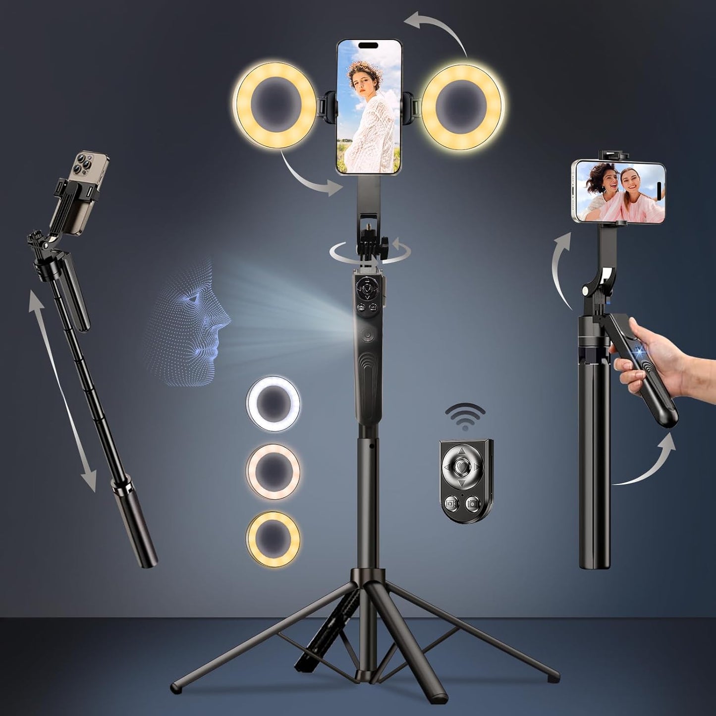 Auto Face Tracking Selfie Stick Tripod for iPhone with Light
