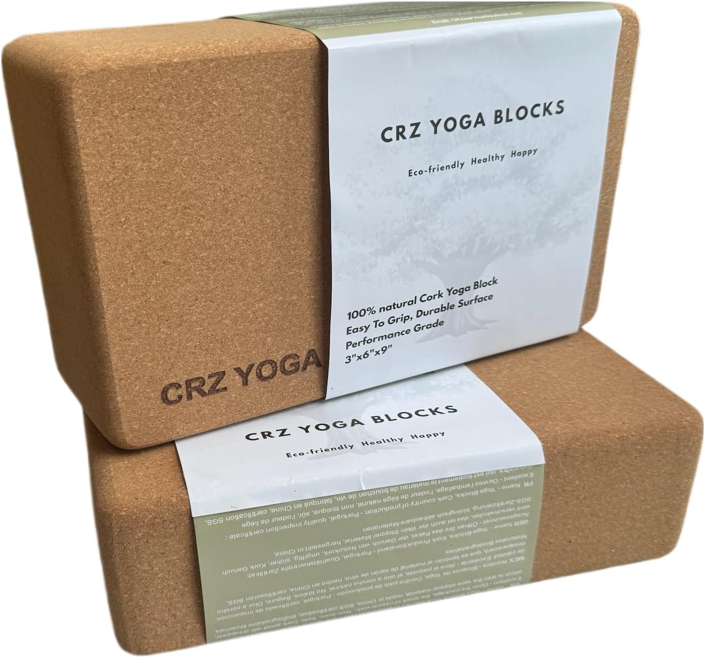 Premium Cork Yoga Blocks 2 Pack, Non-Slip Surface