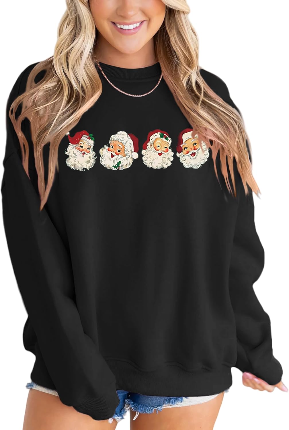 Retro Santa Sweatshirt for Women - Vintage Christmas Fleece Top
