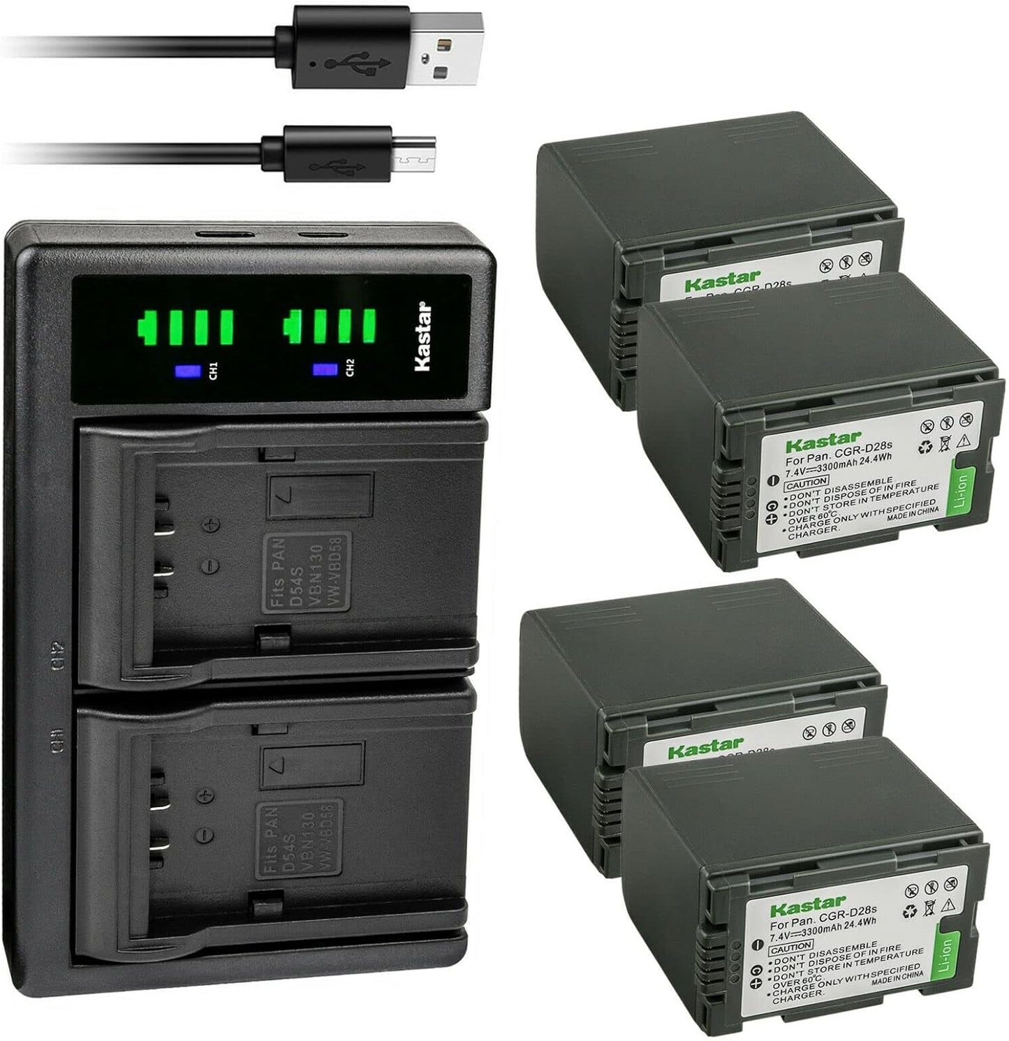 Kastar 4-Pack CGR-D28 Battery and LTD2 USB Charger Replacement