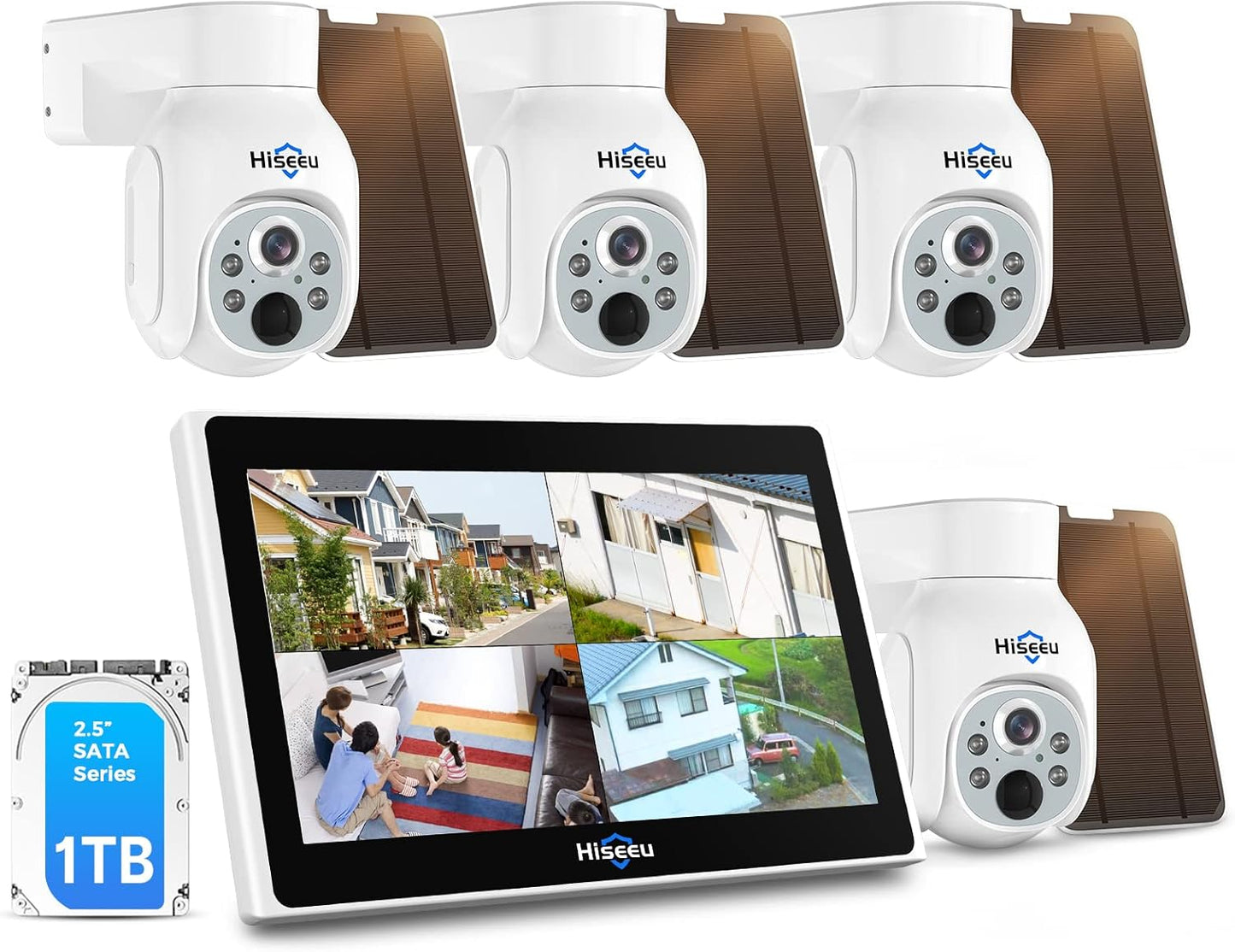 Hiseeu Solar Security Camera System with 10in LCD and Night Vision