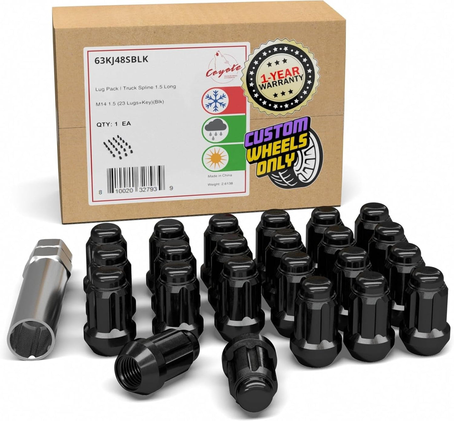 23 Pcs M14x1.5 Black Chrome Short Truck Lug Nuts for Jeep