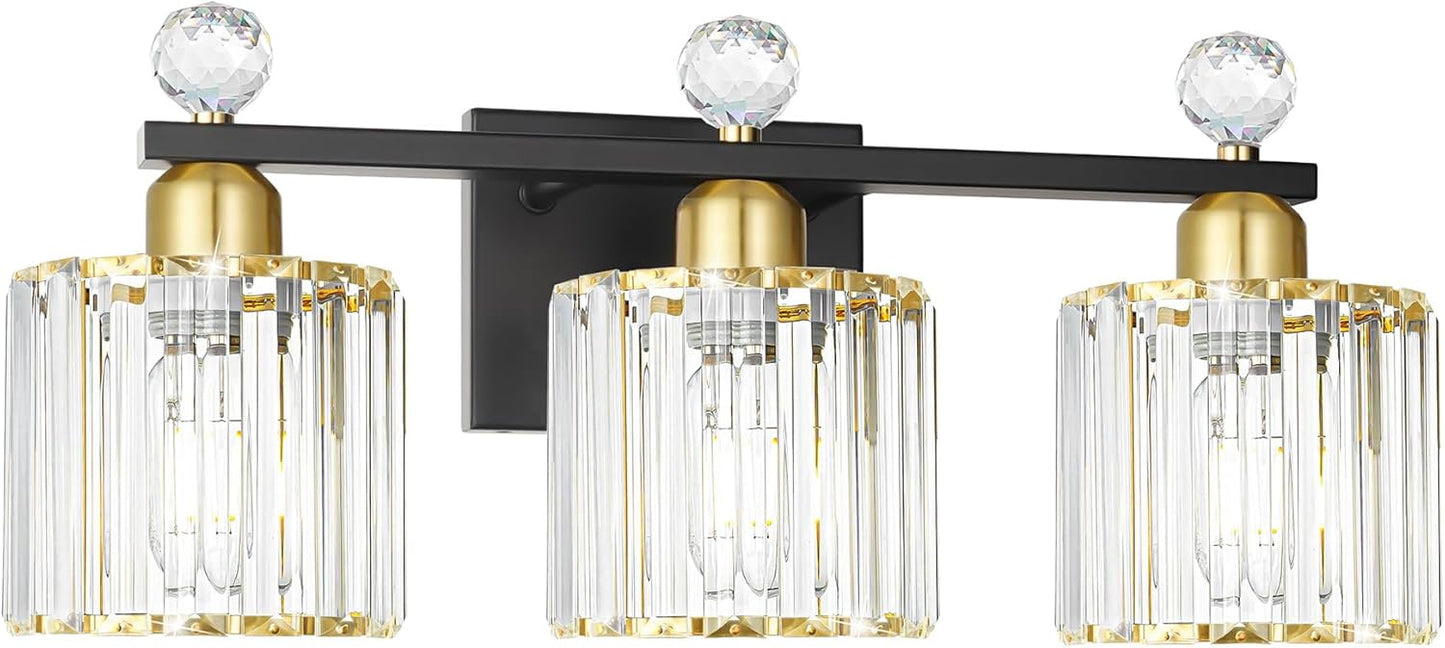 Black and Gold Bathroom Vanity Light with Crystal Elegance