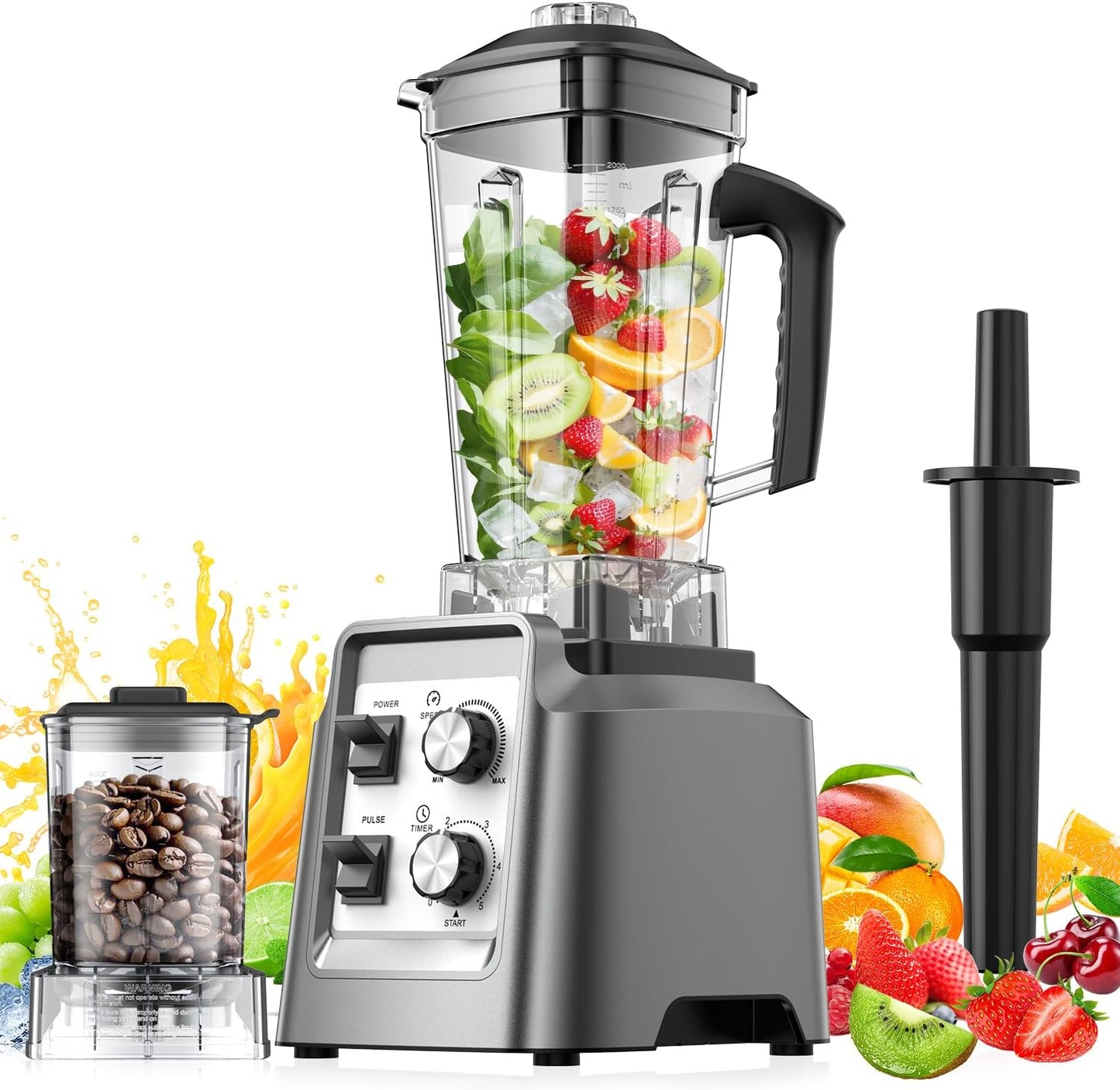 Powerful Smoothie Blender with 68Oz Pitcher & Grinder for Kitchen