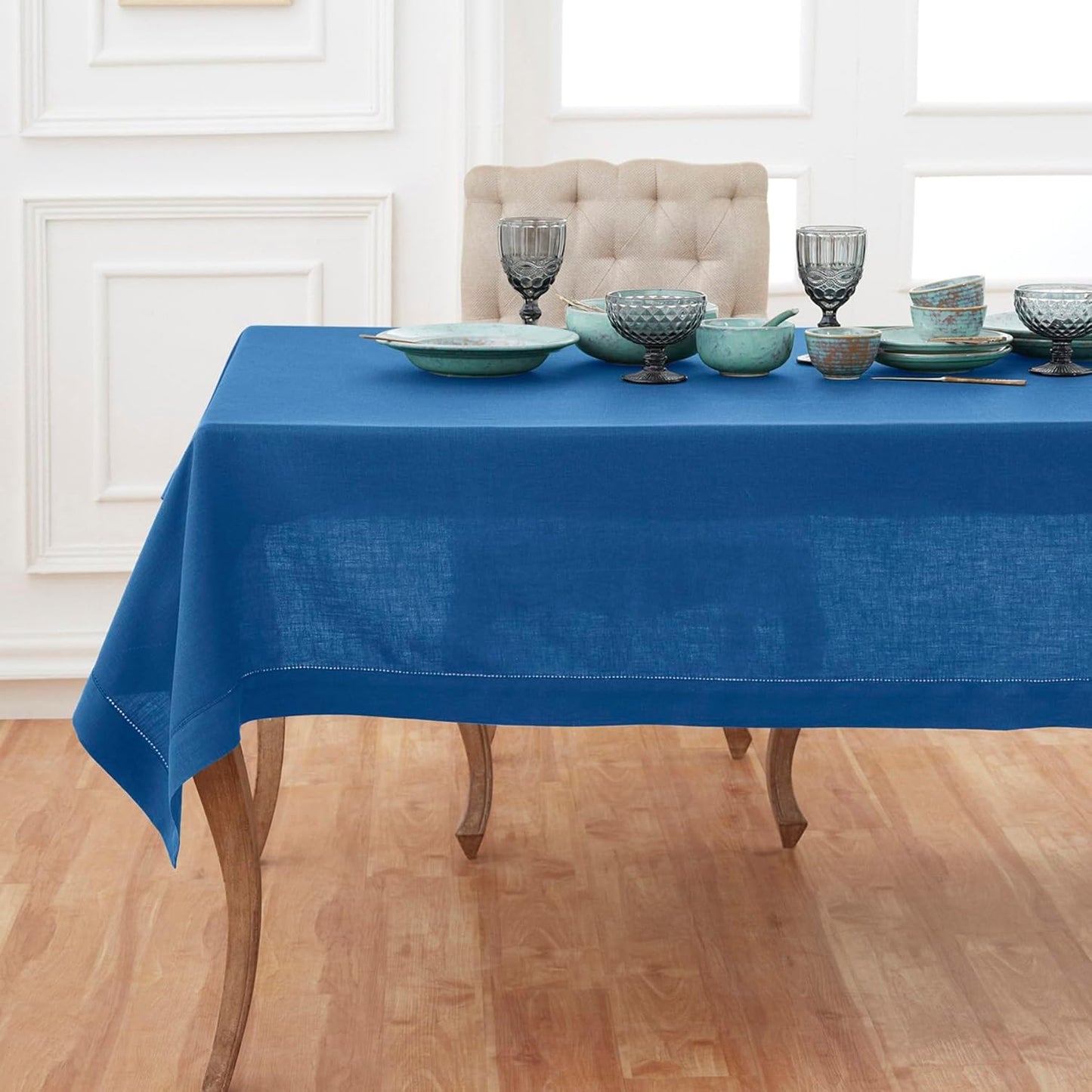 Linen Square Tablecloth 52 x 52 Inch in Indigo Blue for Dining