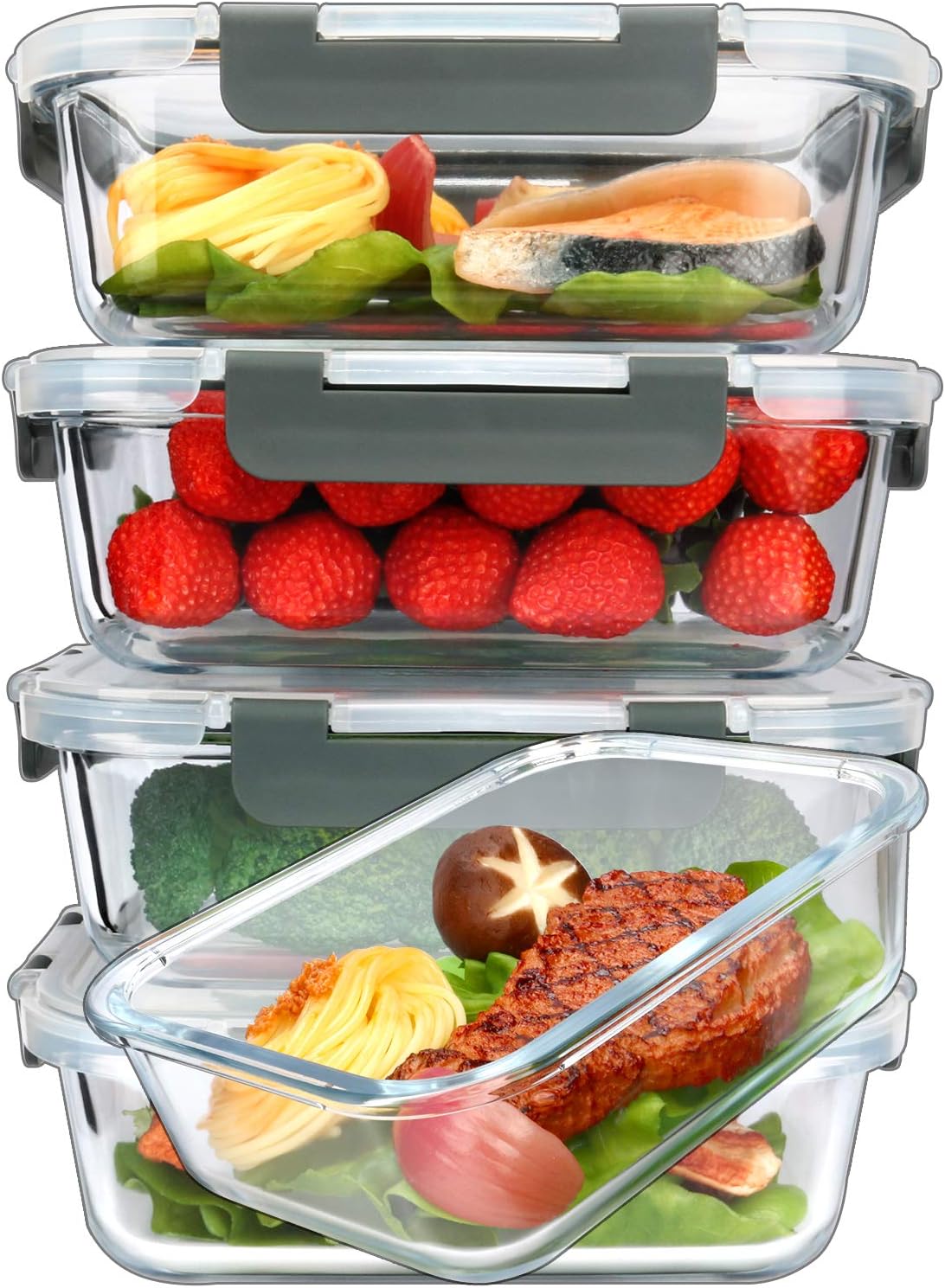 5-Pack 36oz Glass Meal Prep Containers - Airtight & Versatile!