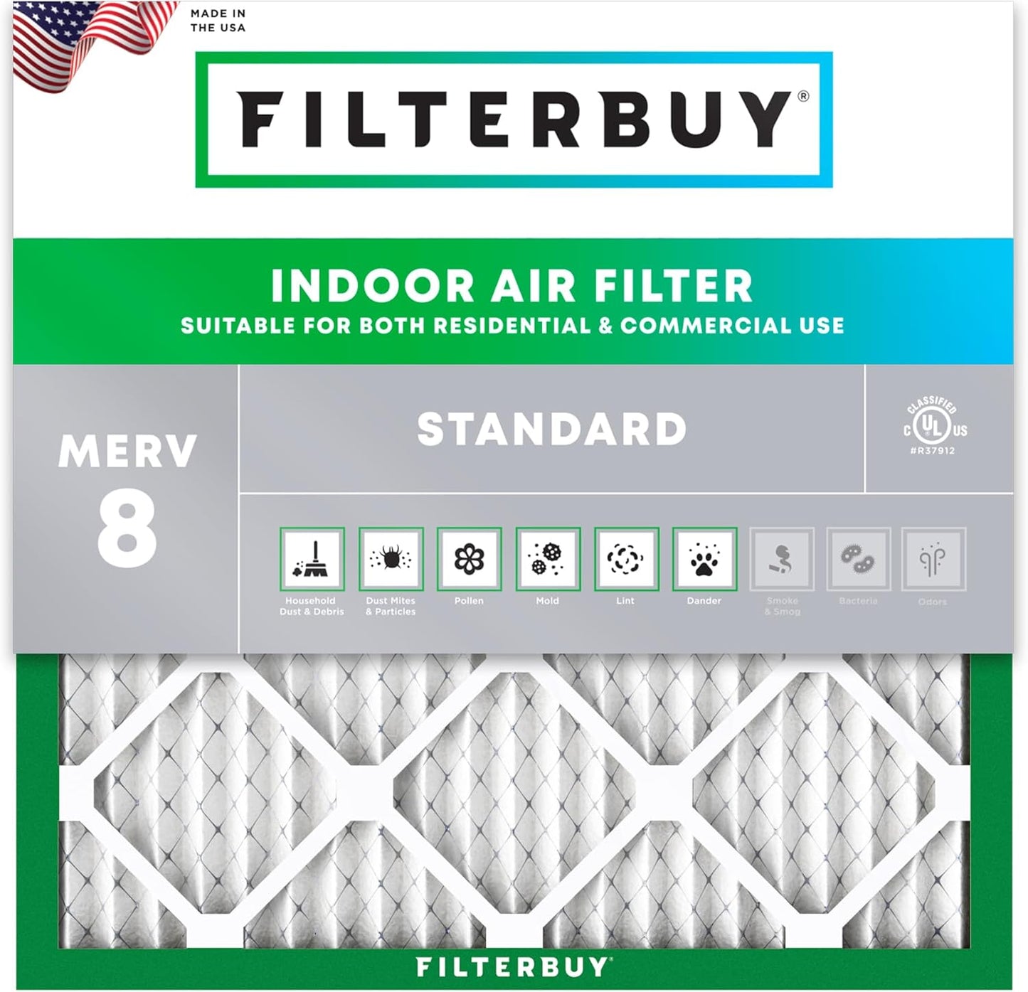 Filterbuy 25x25x1 Air Filter MERV 8 for Dust & Allergy Defense