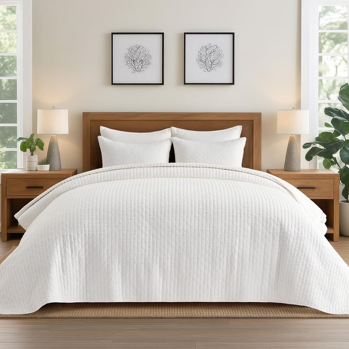 EVERGRACEHOME Cross Stitch Cotton Quilt Set for King Size Beds