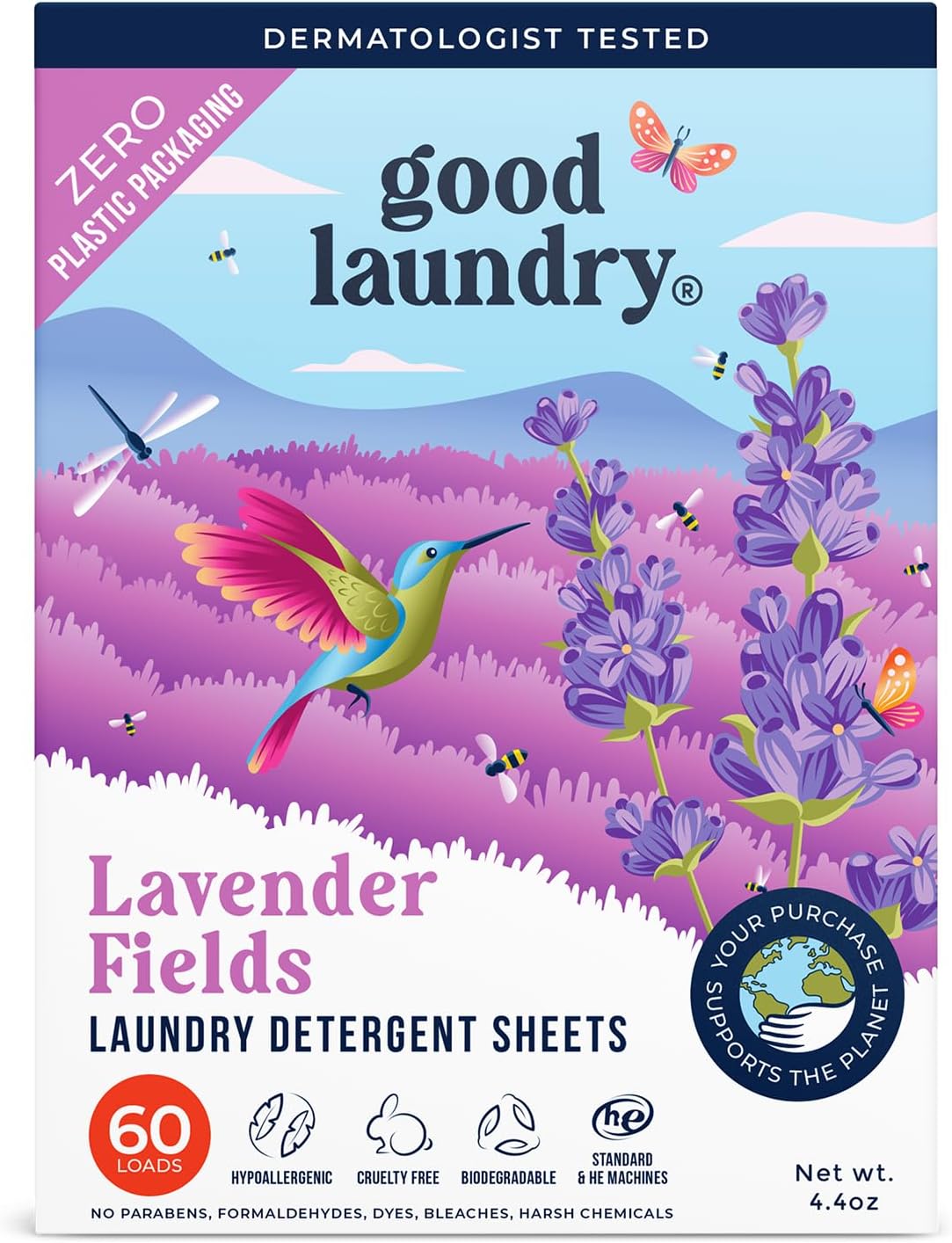 60 Loads Eco Lavender Detergent Sheets - Zero Waste, Hypoallergenic
